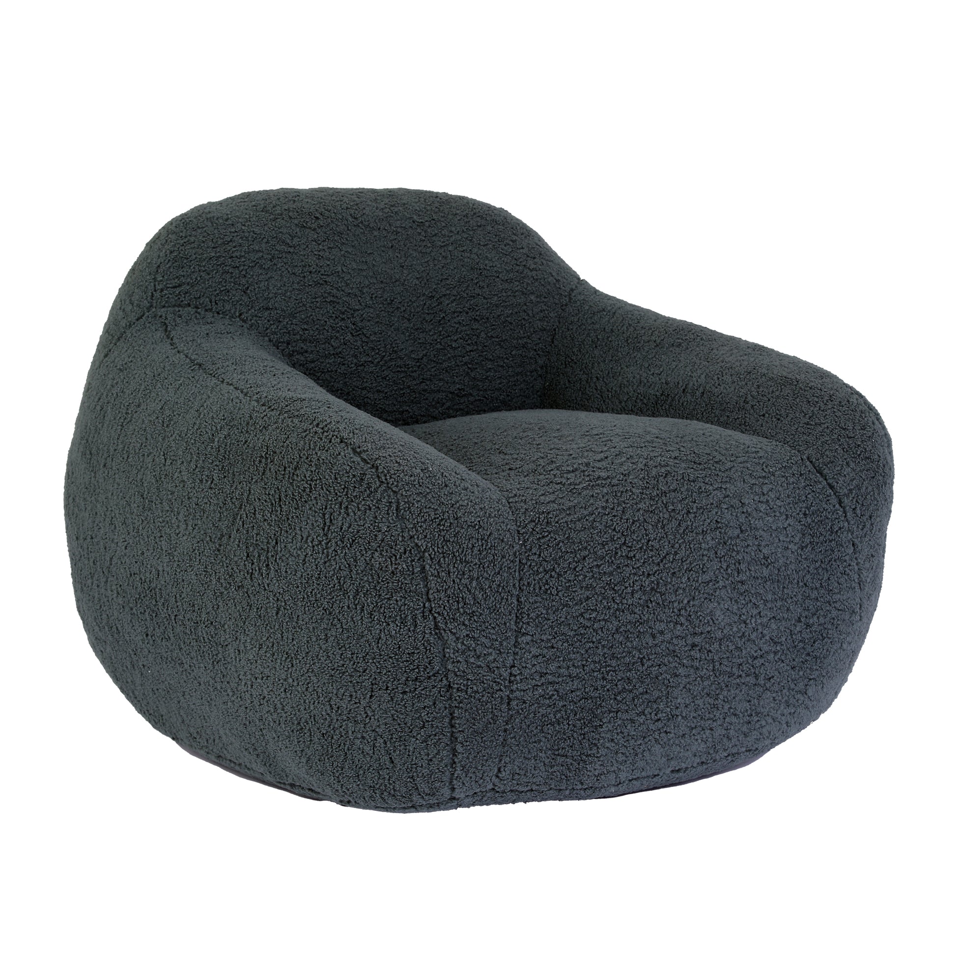 Plush dark grey teddy bear fabric armchair with rounded seat