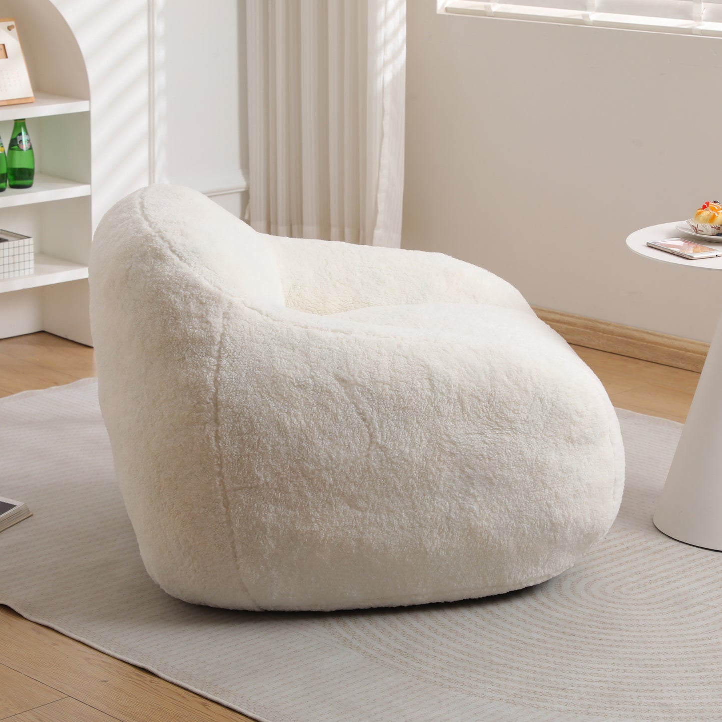Fluffy white sherpa bean bag chair