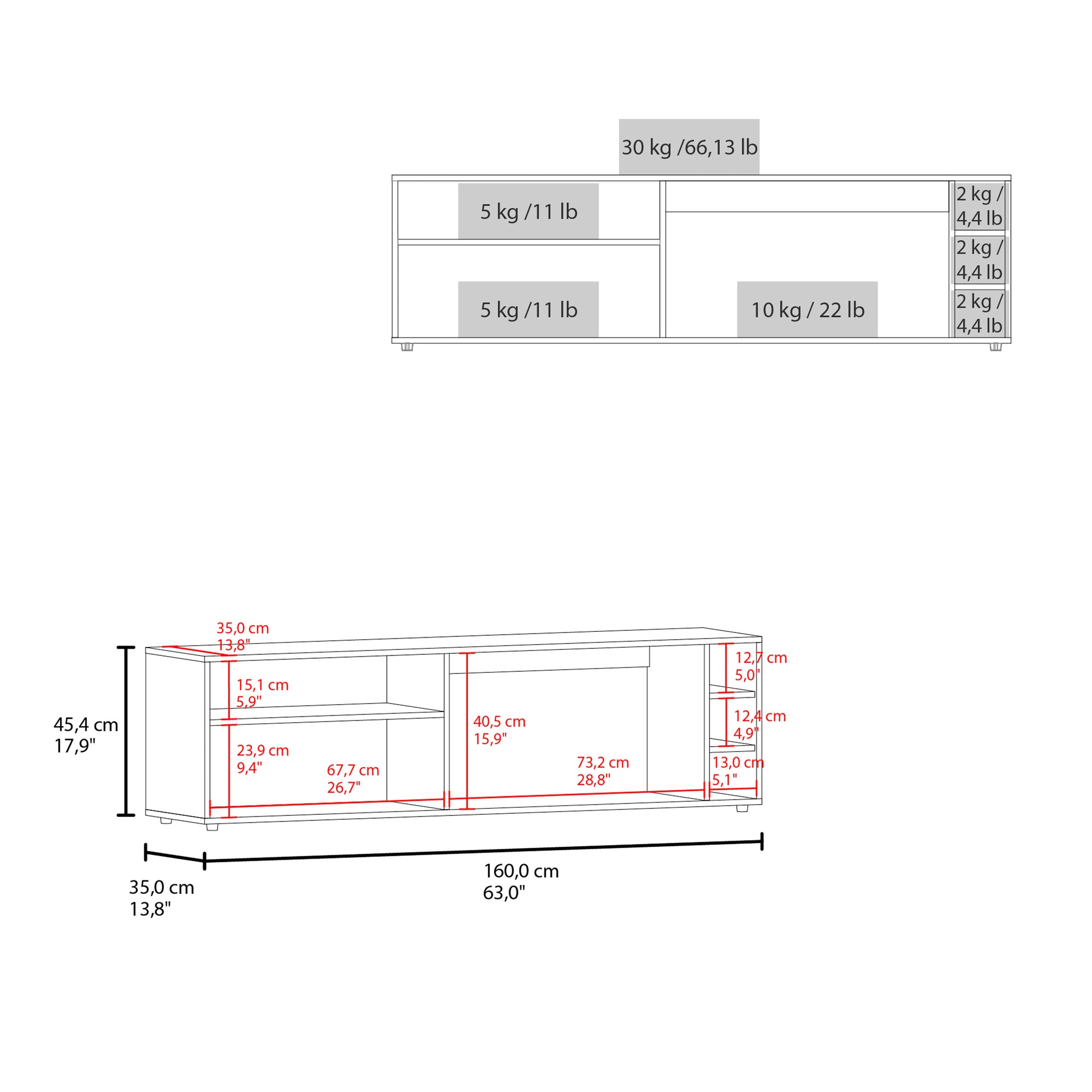 Modern media console dimensions with shelves