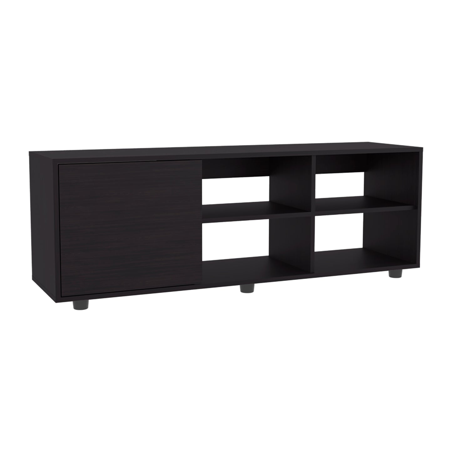Dark brown media console with open shelving