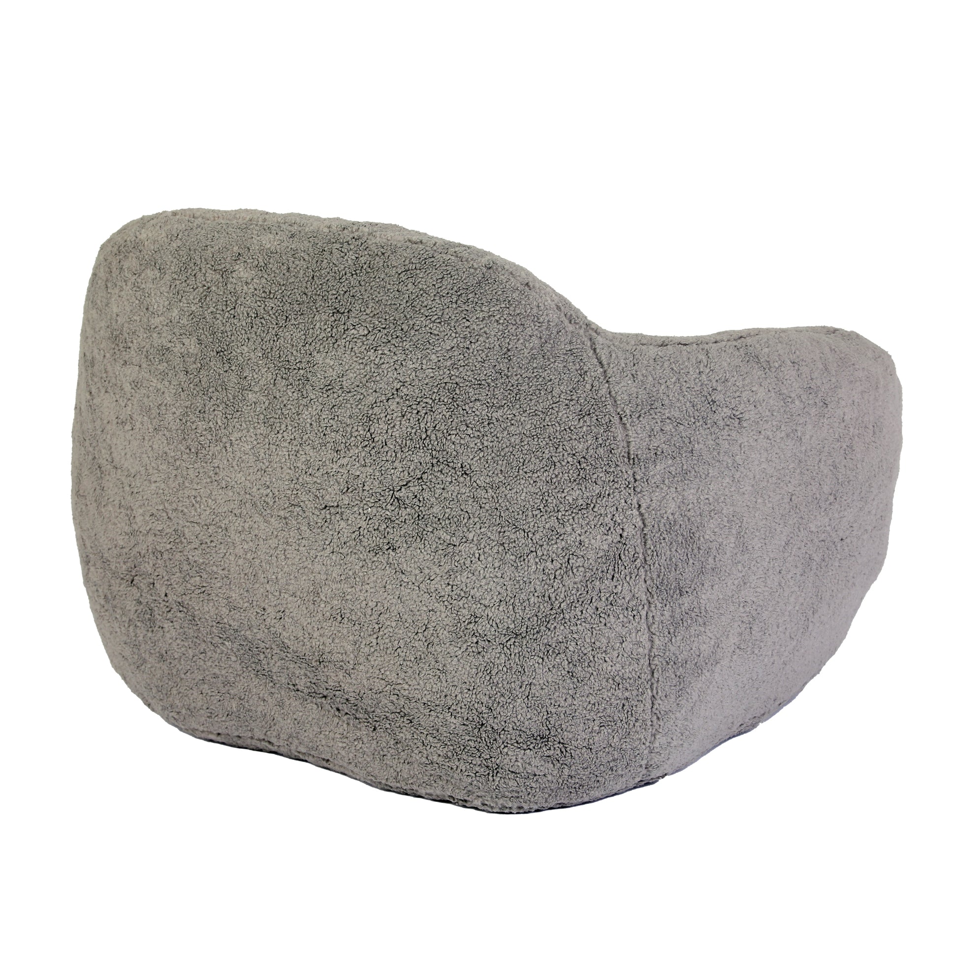 Soft grey plush travel pillow with curved neck support