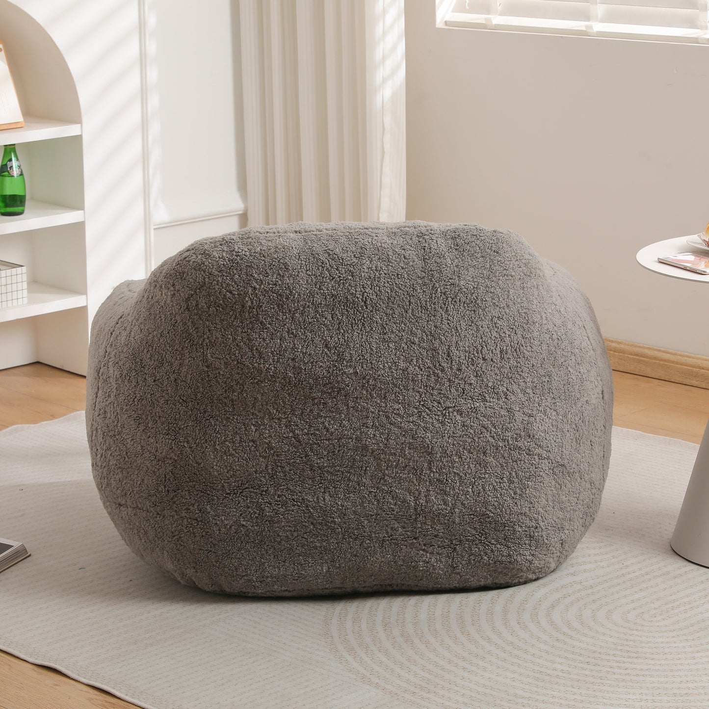 Fluffy grey bean bag chair