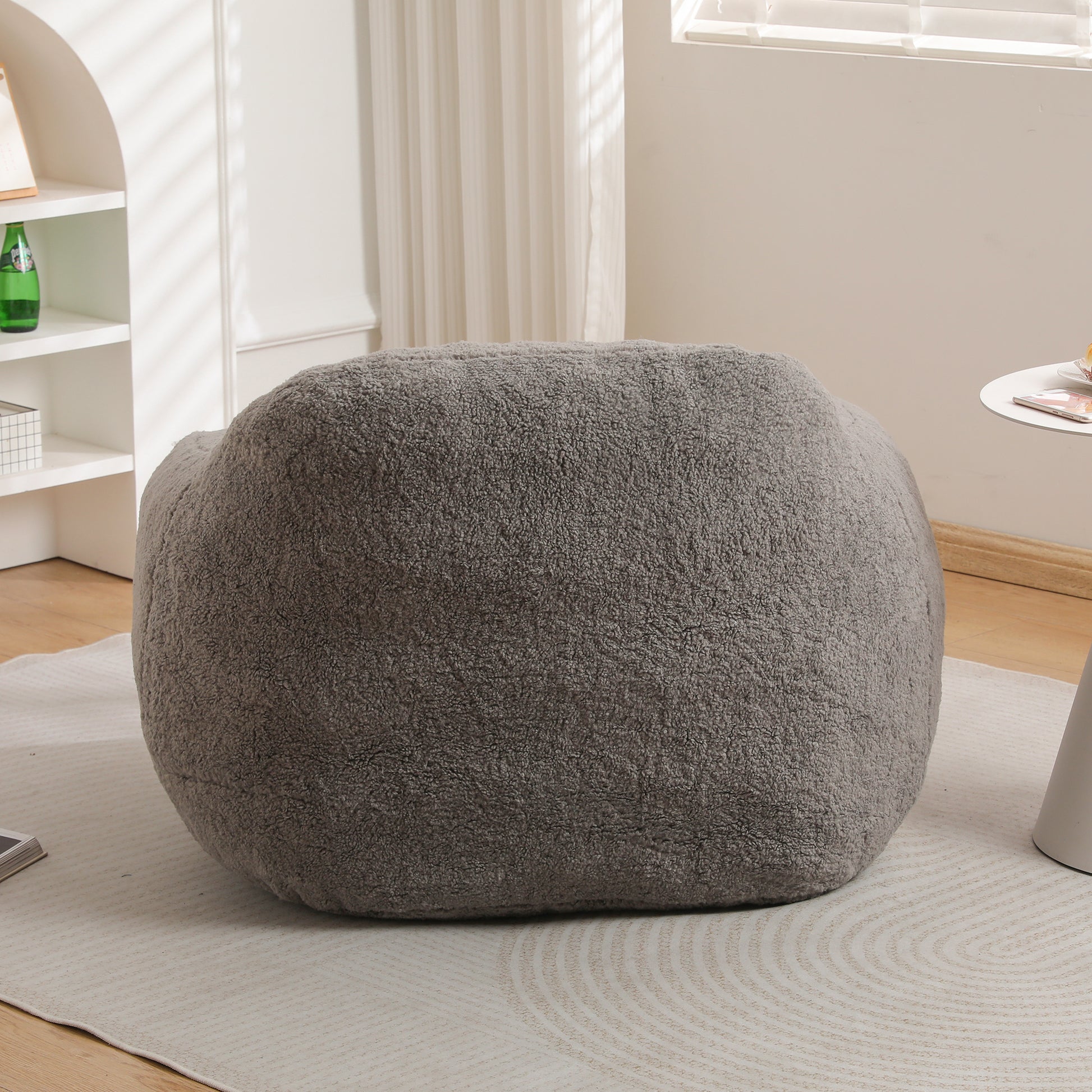 Fluffy grey bean bag chair