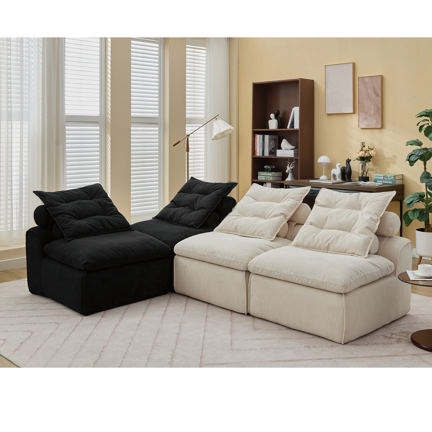 Plush corduroy sectional sofa in cream perfect for modern living rooms