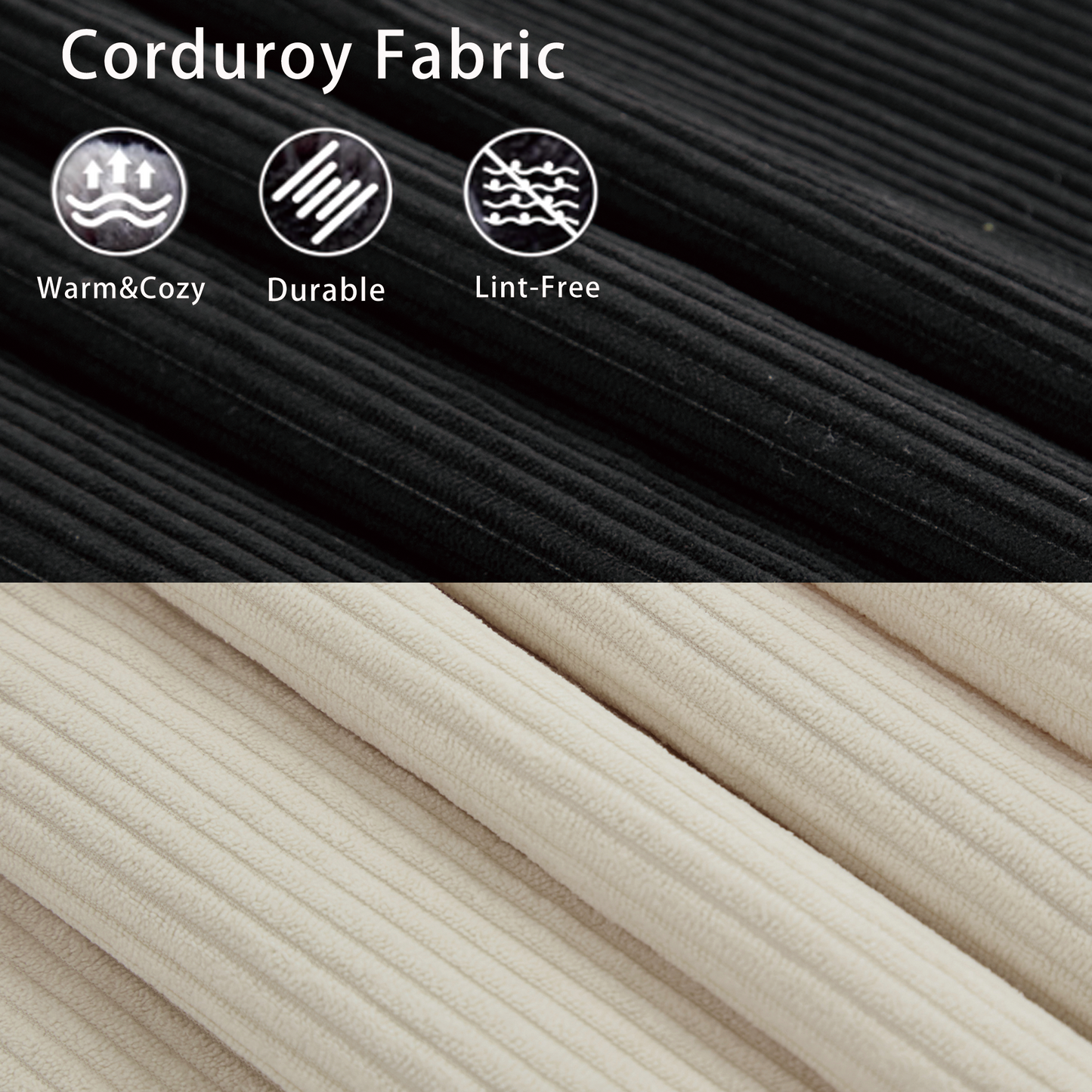 Closeup of black corduroy fabric texture warm and cozy
