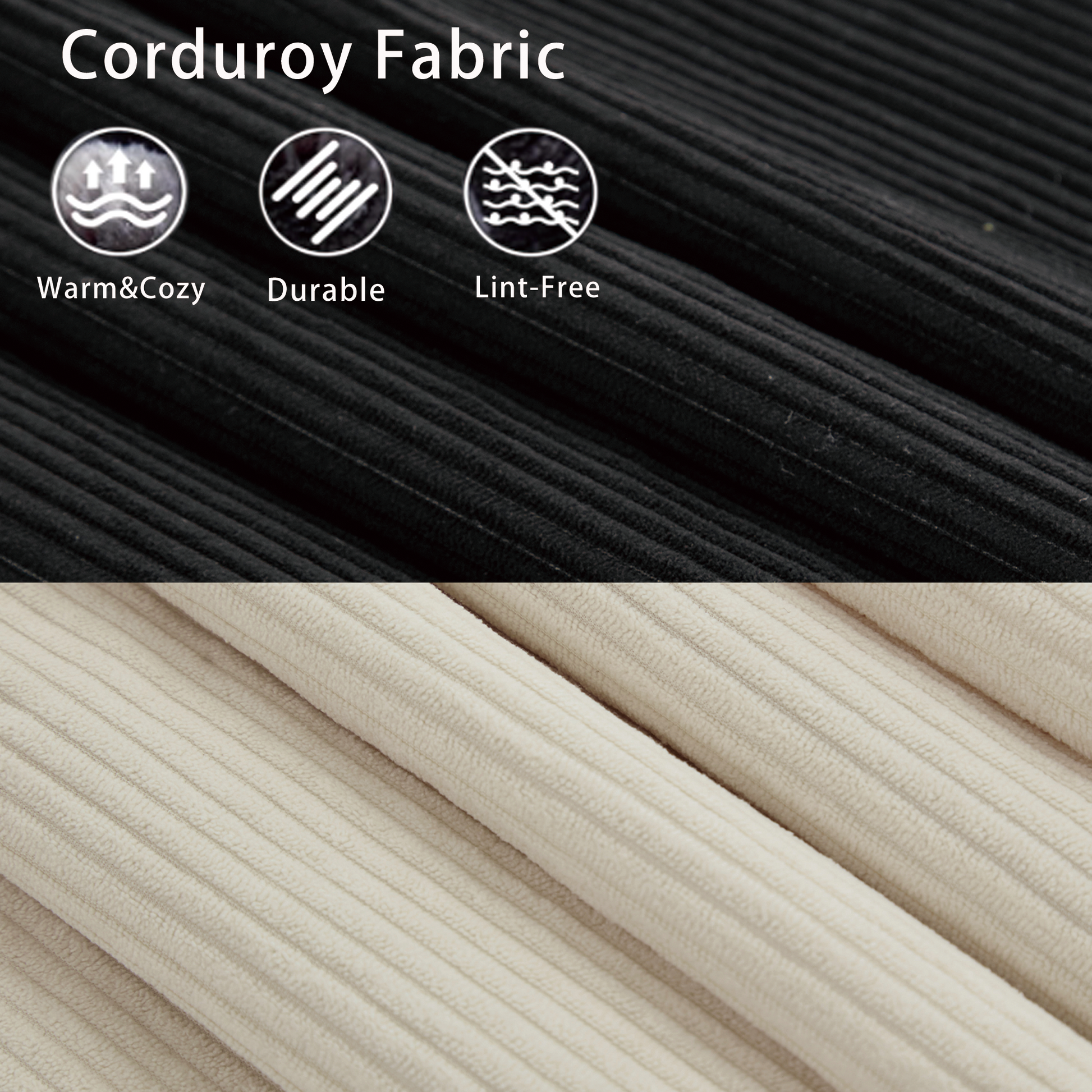 Closeup of black corduroy fabric texture warm and cozy
