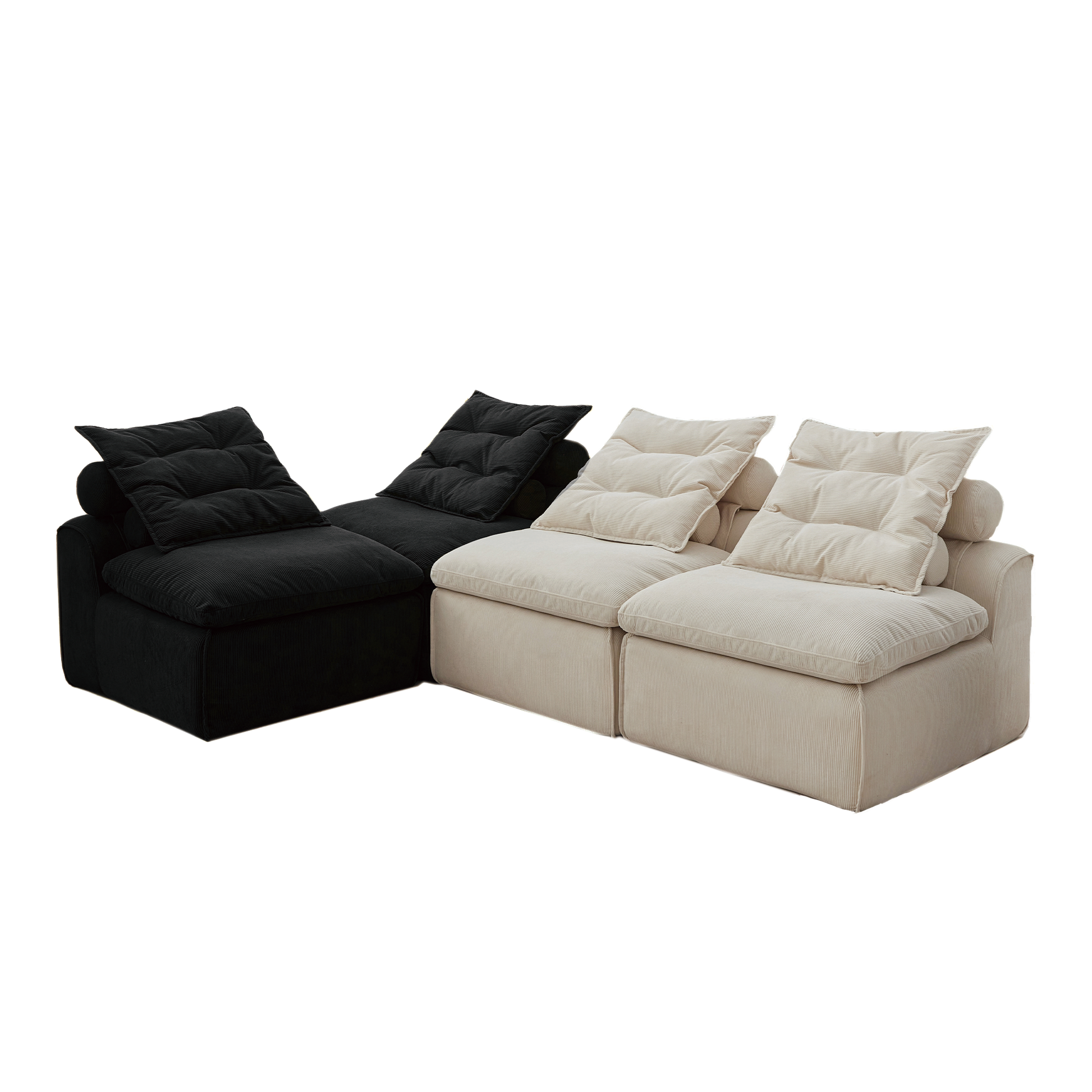 Black corduroy sectional sofa with plush cushions perfect for modern living rooms