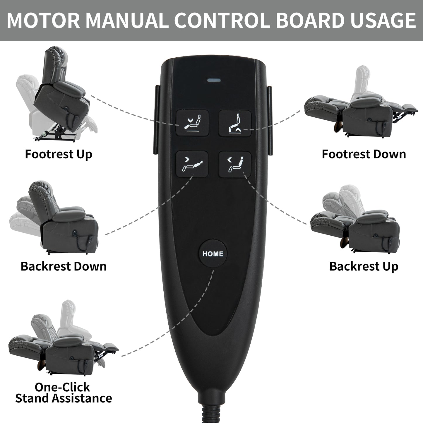 Black electric recliner controller for manual adjustments