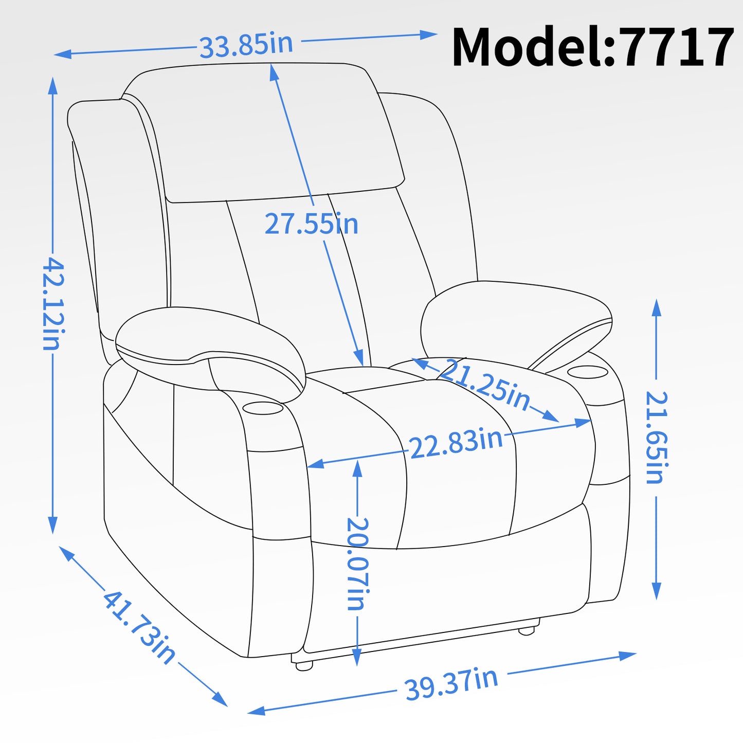 Recliner chair dimensions in W x in D x in H