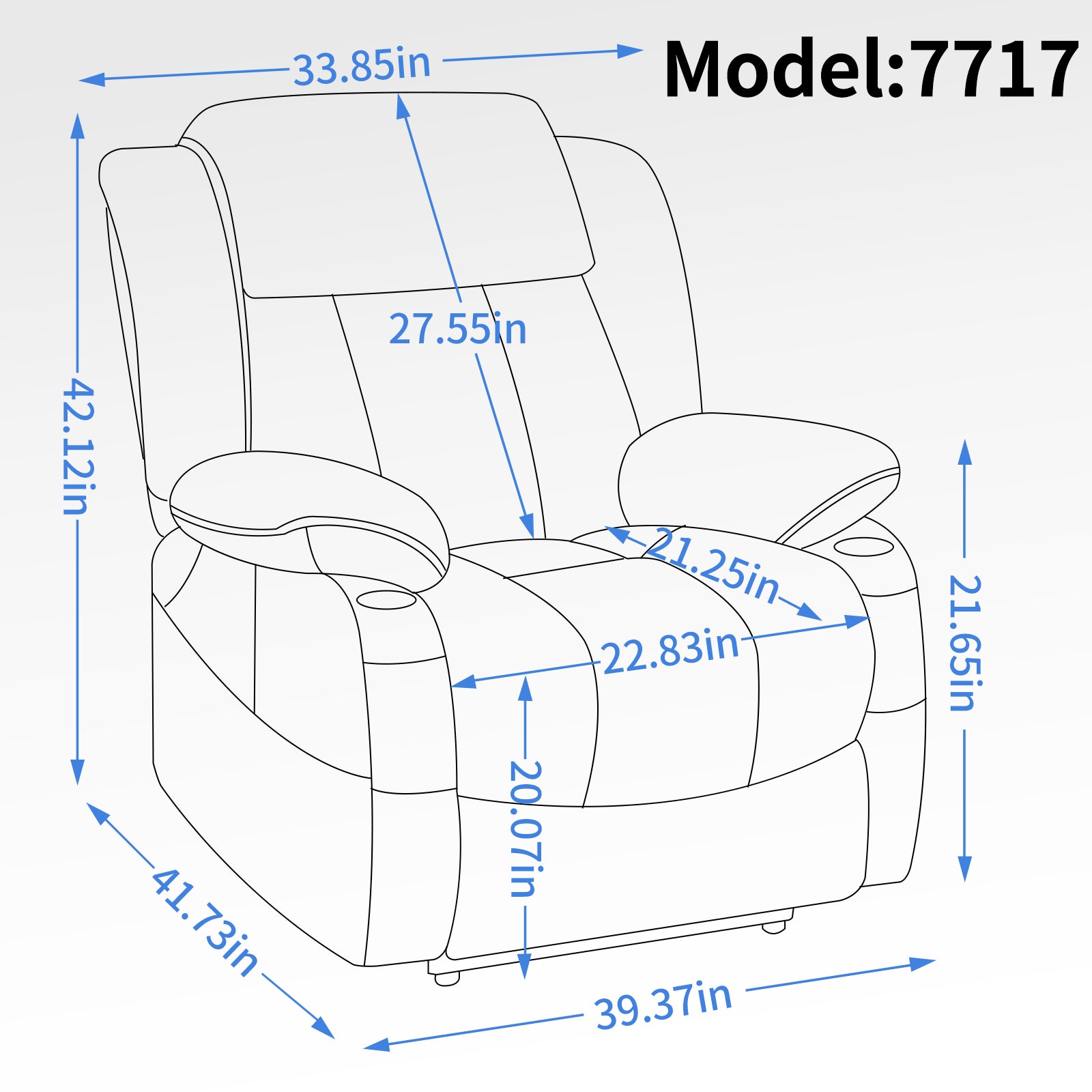 Recliner chair dimensions in W x in D x in H