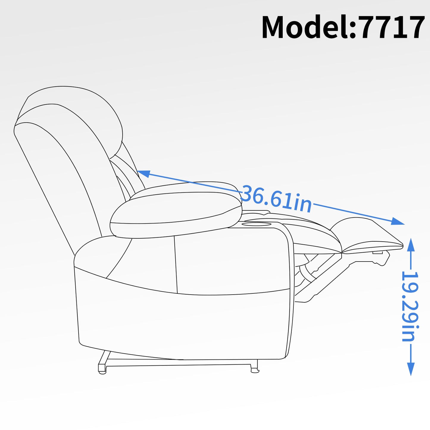 Recliner sofa diagram showing in width