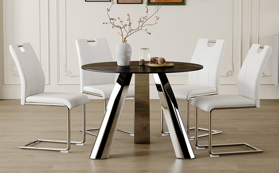 Modern white faux leather dining chair with chrome sled legs