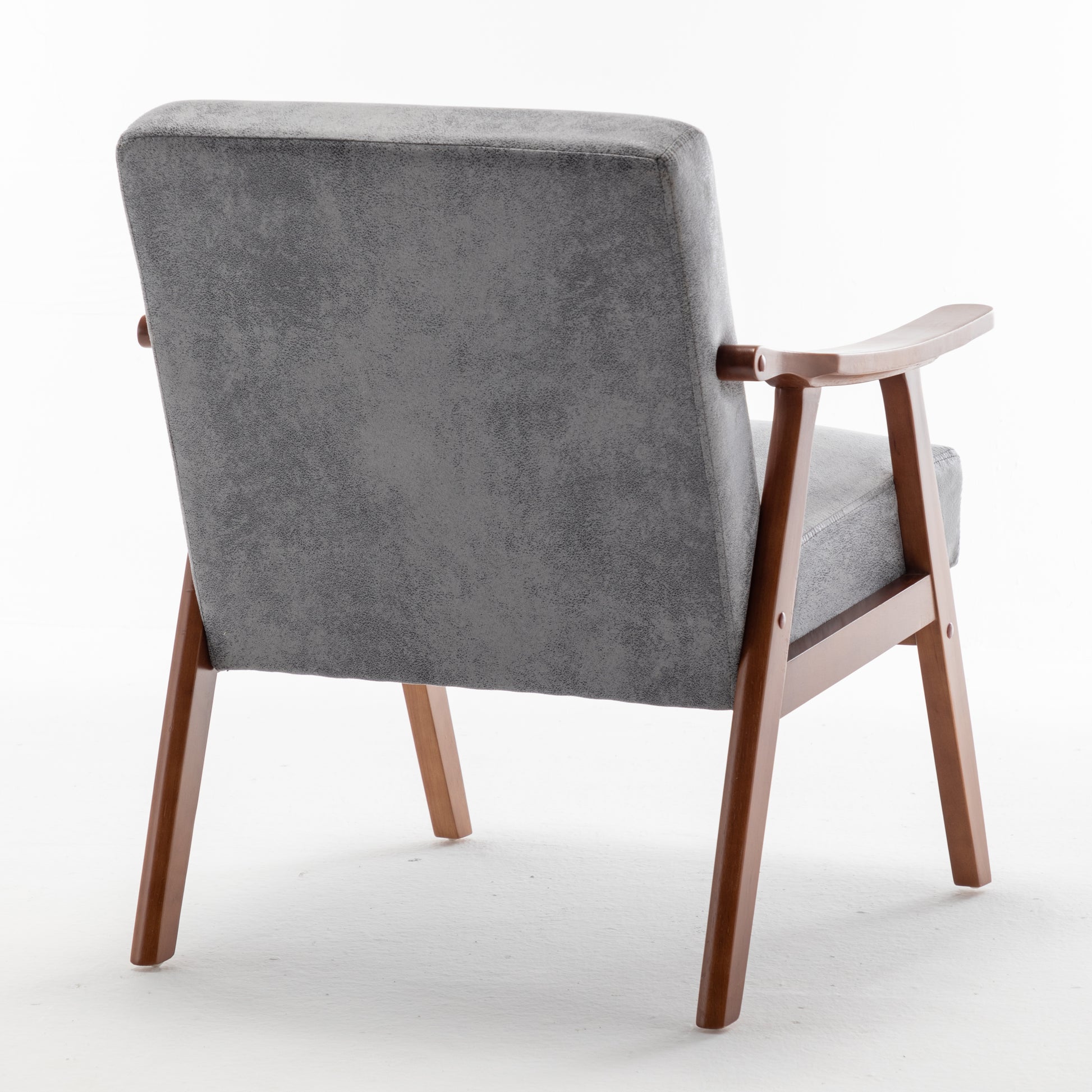 Modern gray accent chair with wooden frame