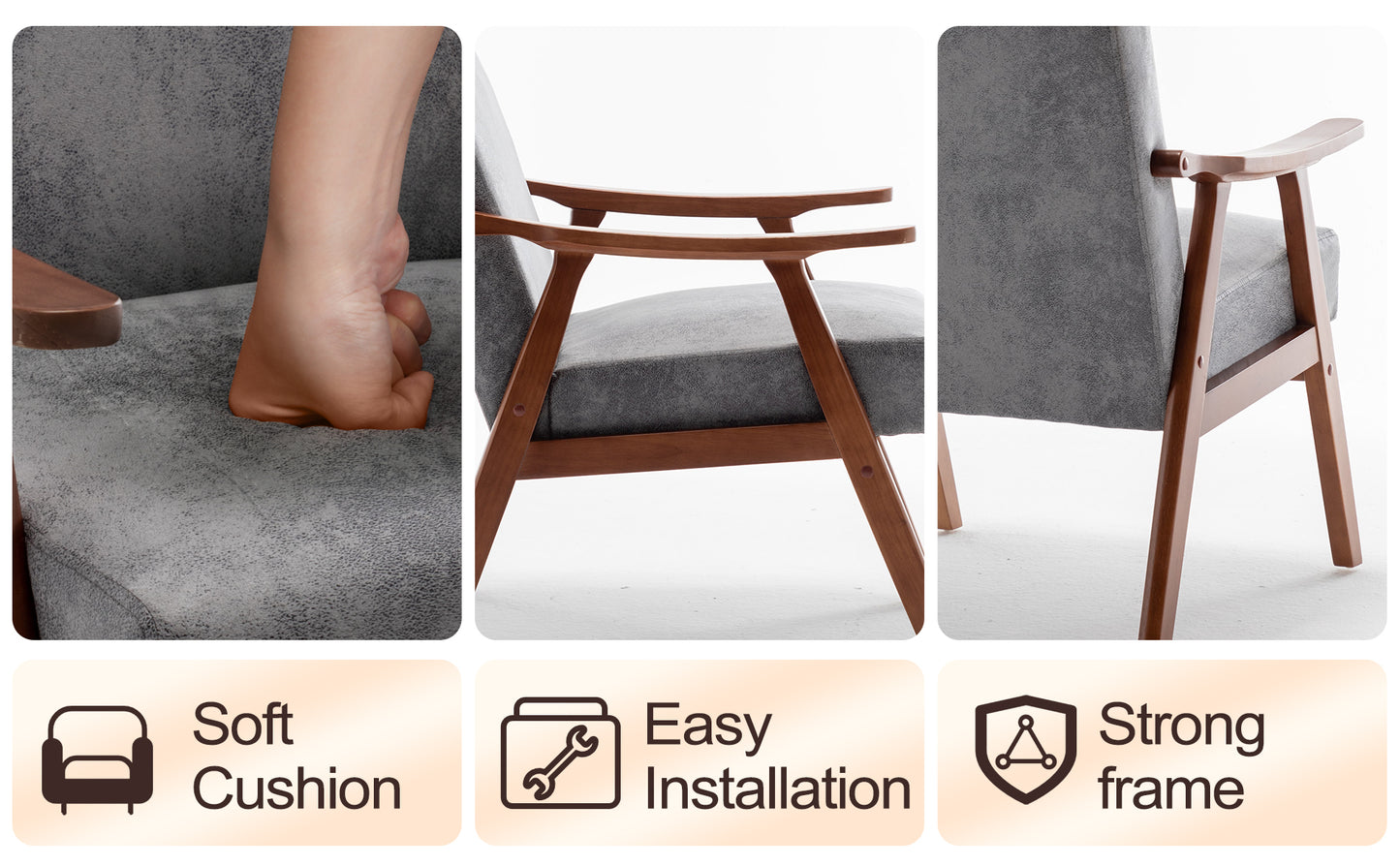 Gray fabric accent chair with plush seat