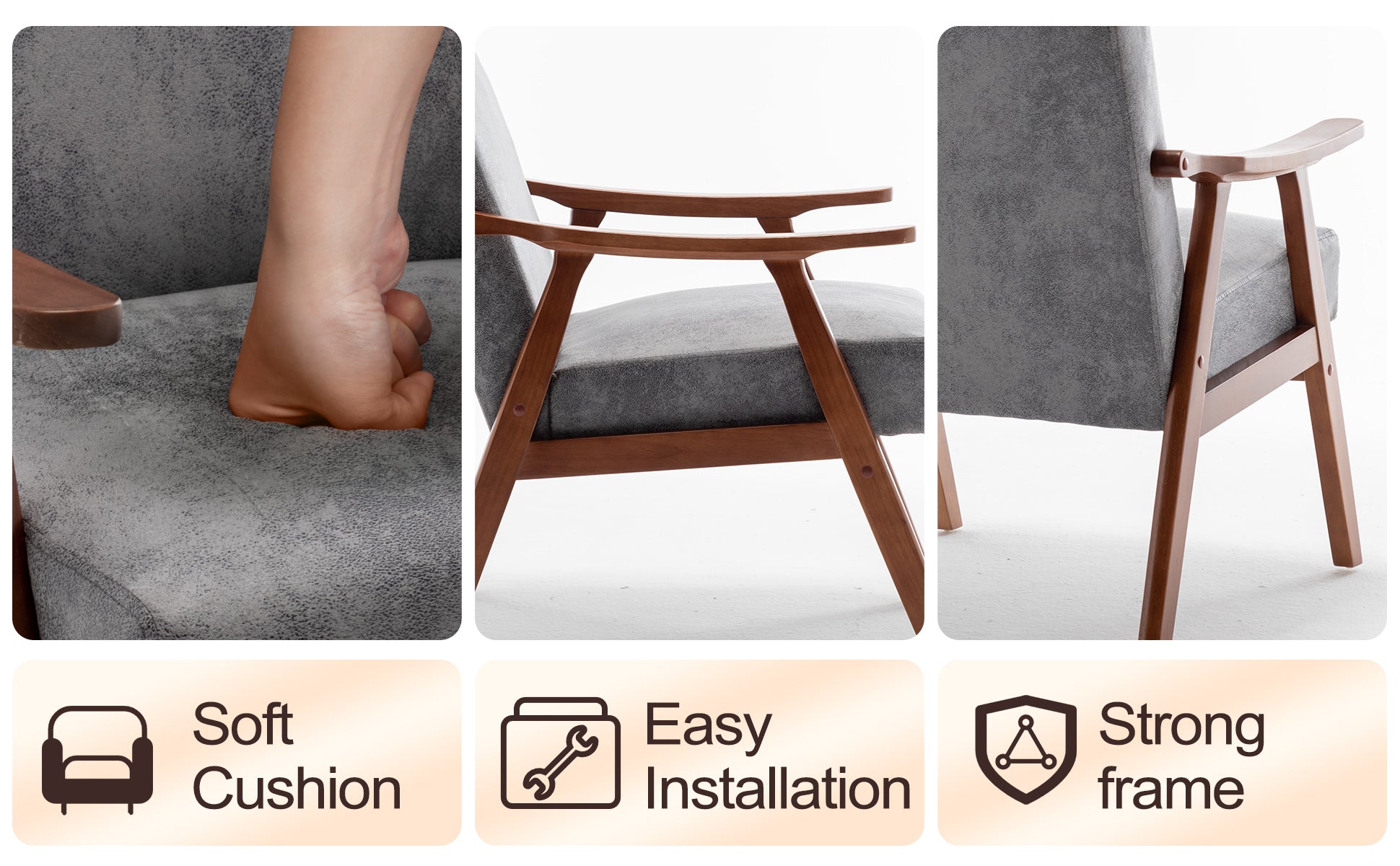 Gray fabric accent chair with plush seat