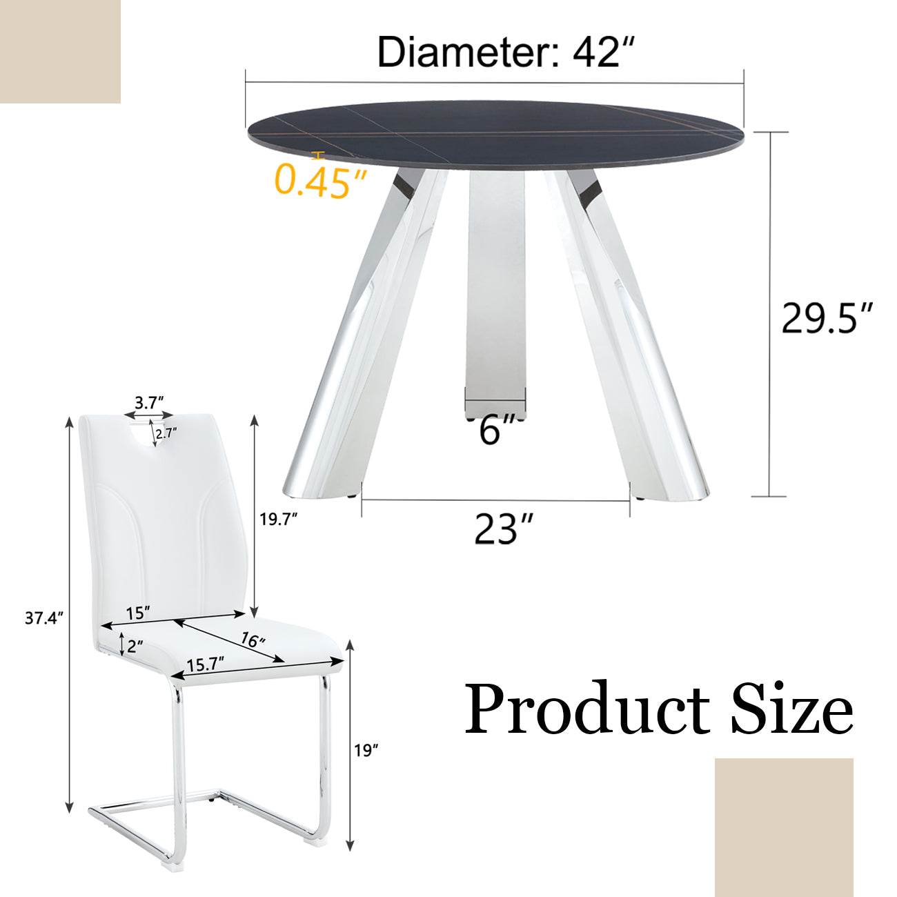 White faux leather dining chair with chrome base