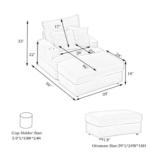 Modern sectional sofa with chaise and ottoman
