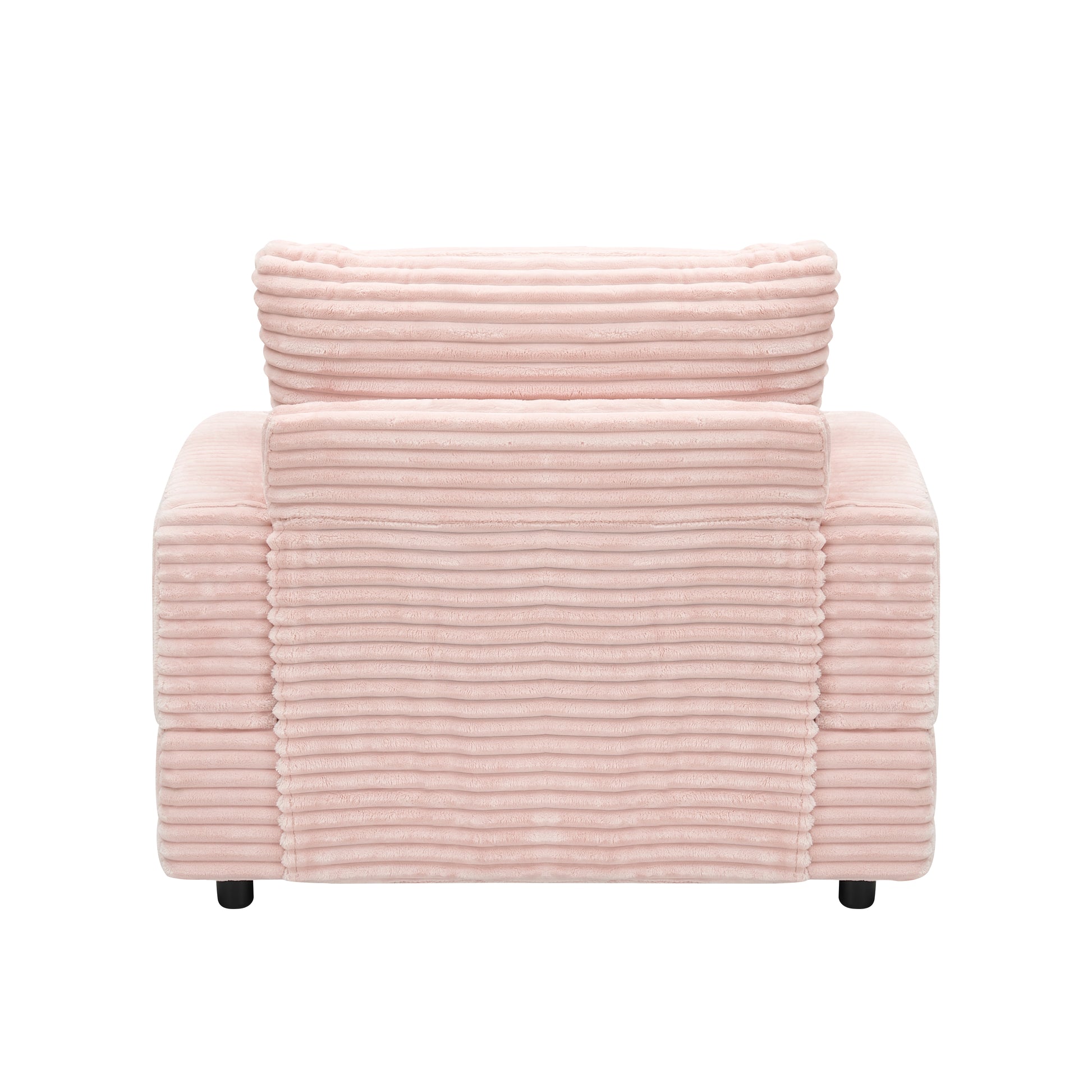 Plush pink corduroy armchair with ribbed texture ideal for cozy living rooms