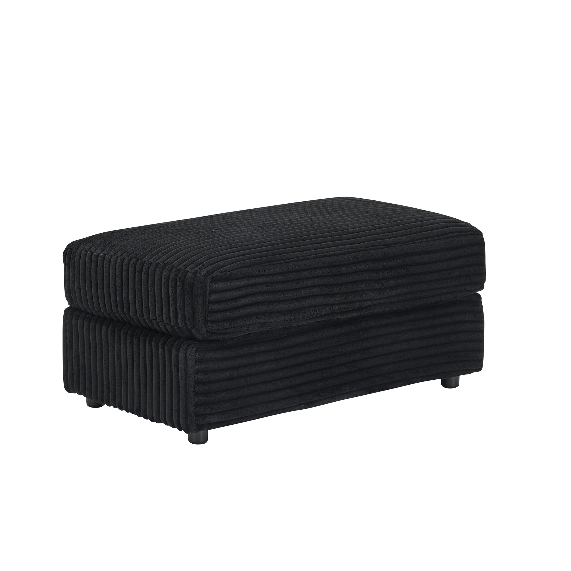 Black corduroy ottoman with tufted top and short legs