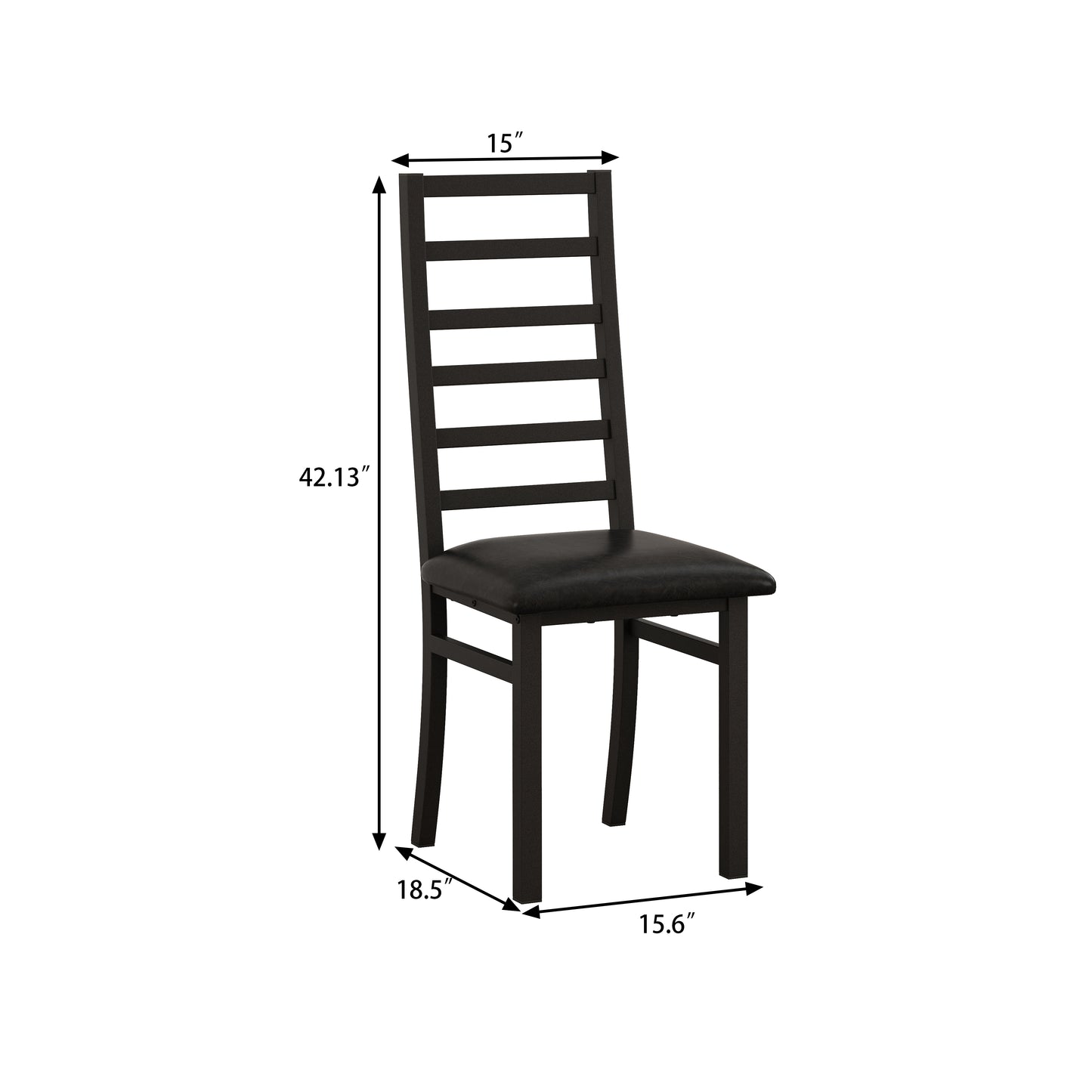 Black metal dining chair with padded seat and ladder back