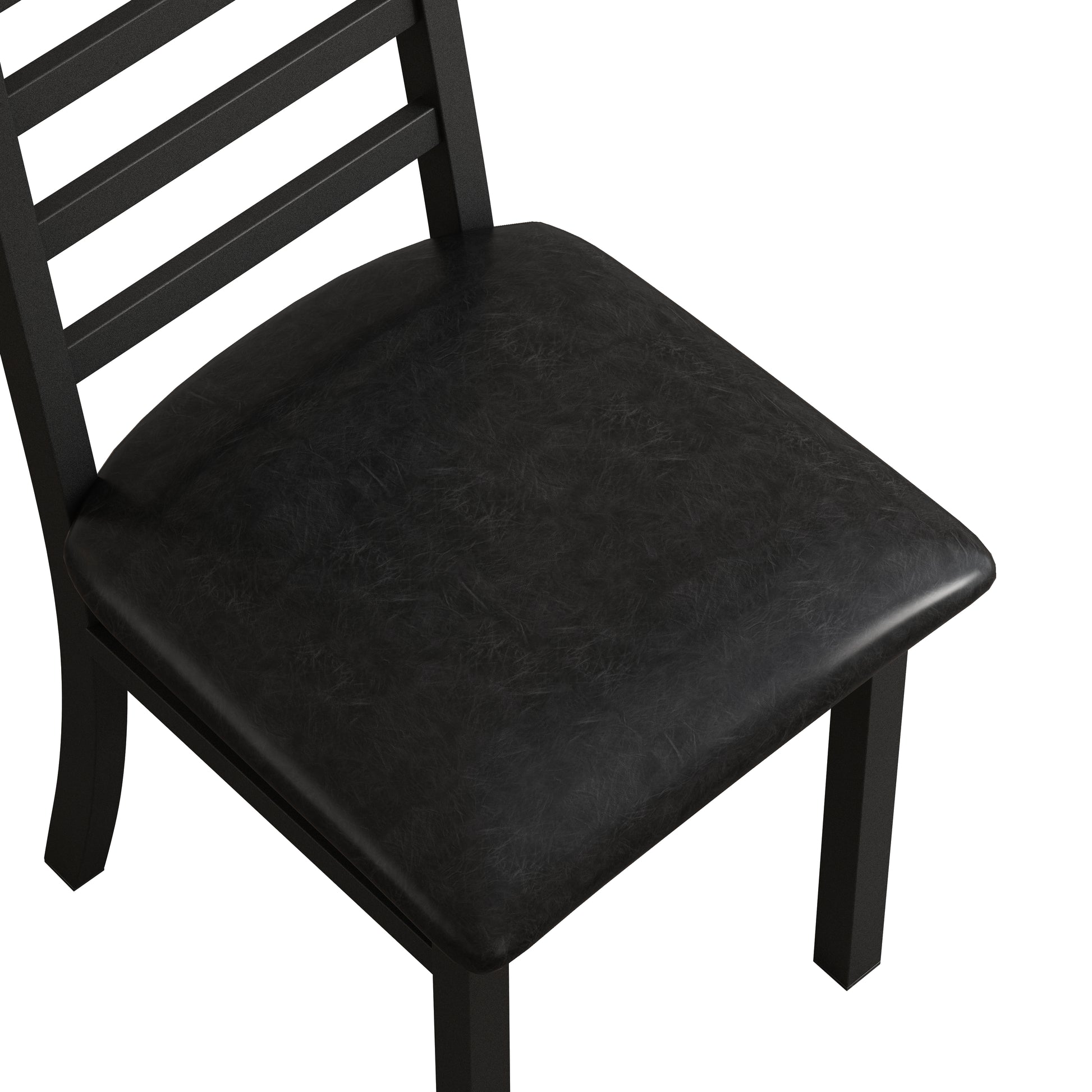 Black faux leather dining chair with black wooden frame