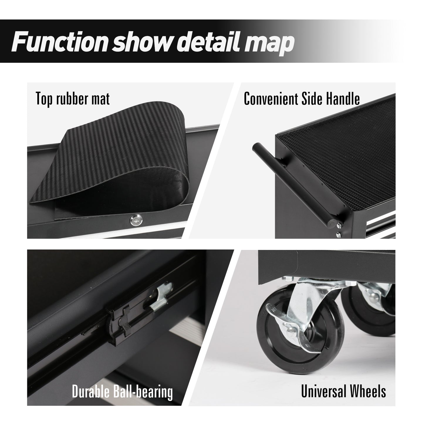 Black textured top rubber mat on a tool cart for grip