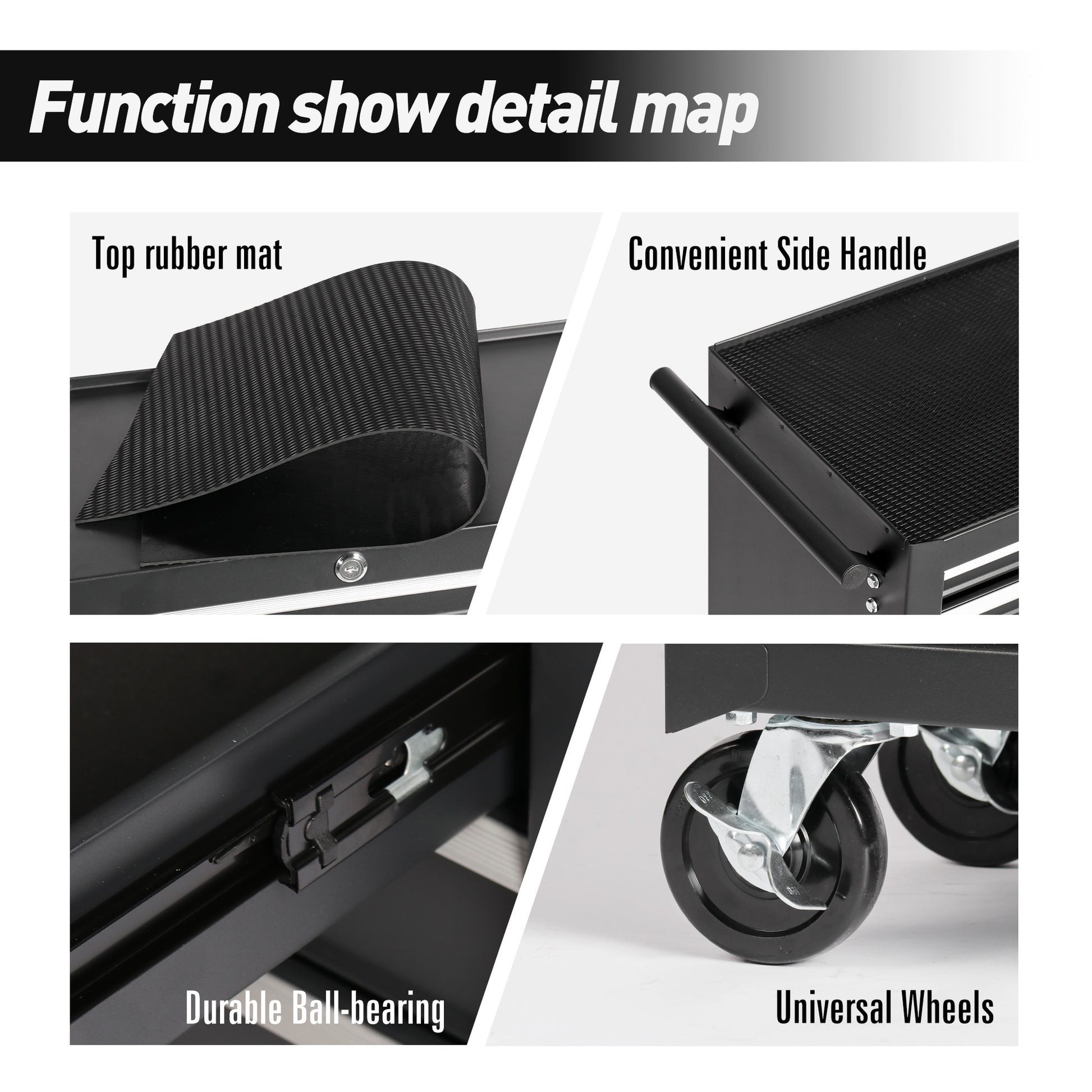Black textured top rubber mat on a tool cart for grip