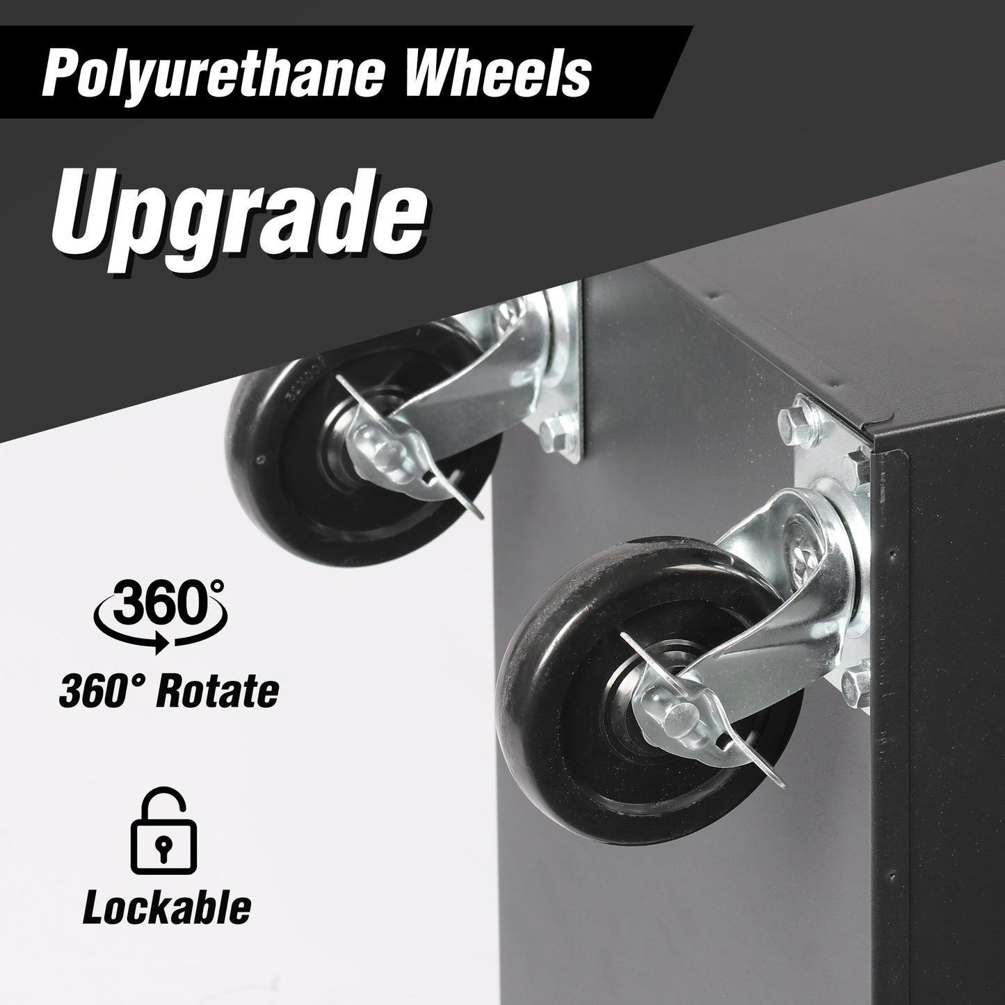 Black polyurethane casters with swivel function and lock