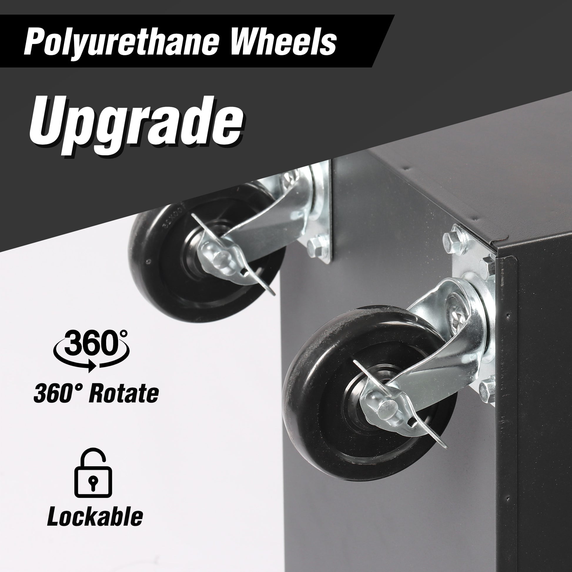 Black polyurethane casters with swivel function and lock
