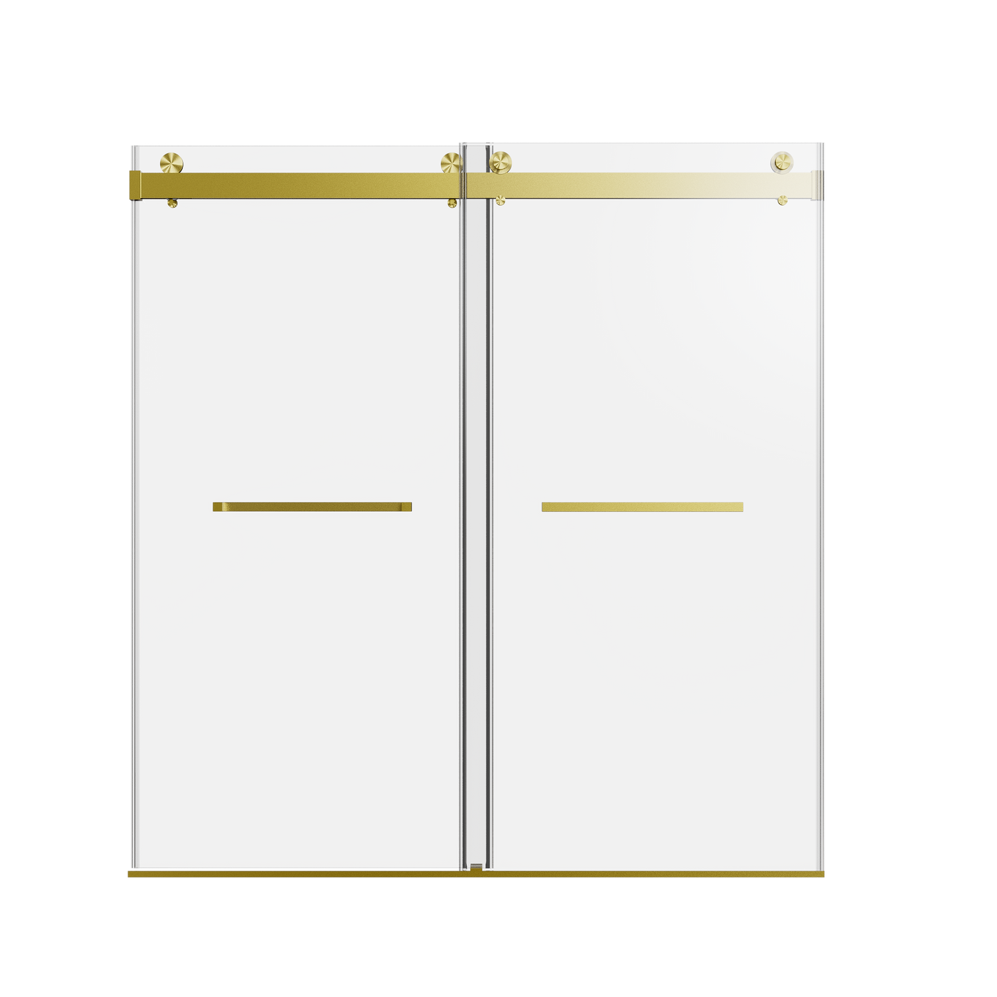 Modern goldtrimmed frameless glass shower door with double sliding panels