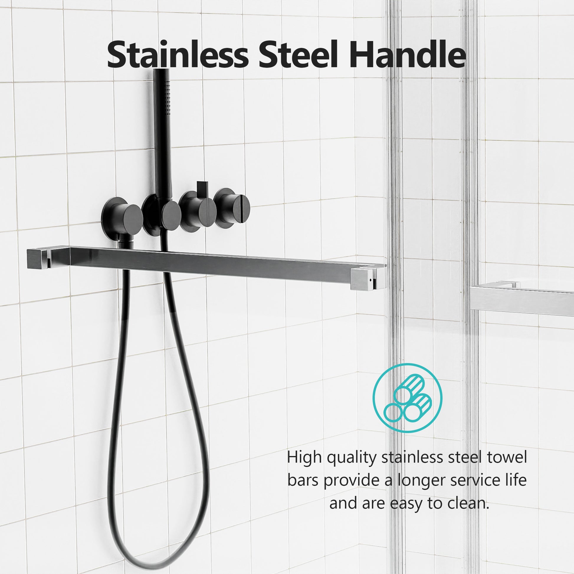 Black stainless steel shower handle with square bar