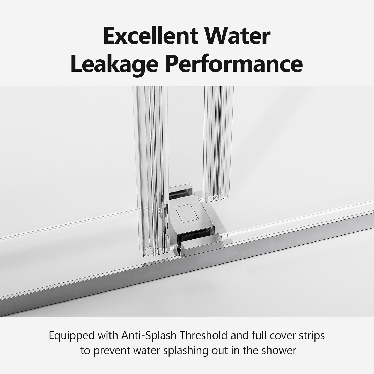 Closeup of a sleek shower door bottom seal with chrome hardware