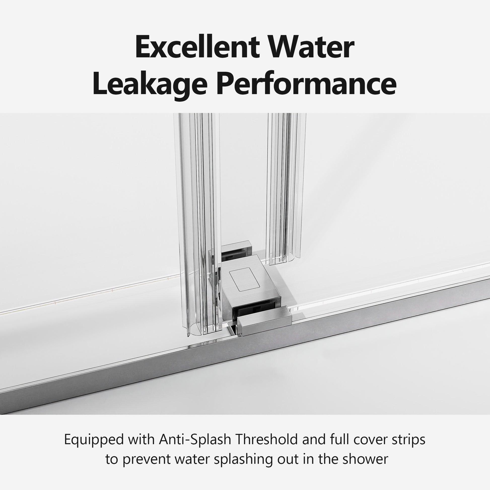 Closeup of a sleek shower door bottom seal with chrome hardware