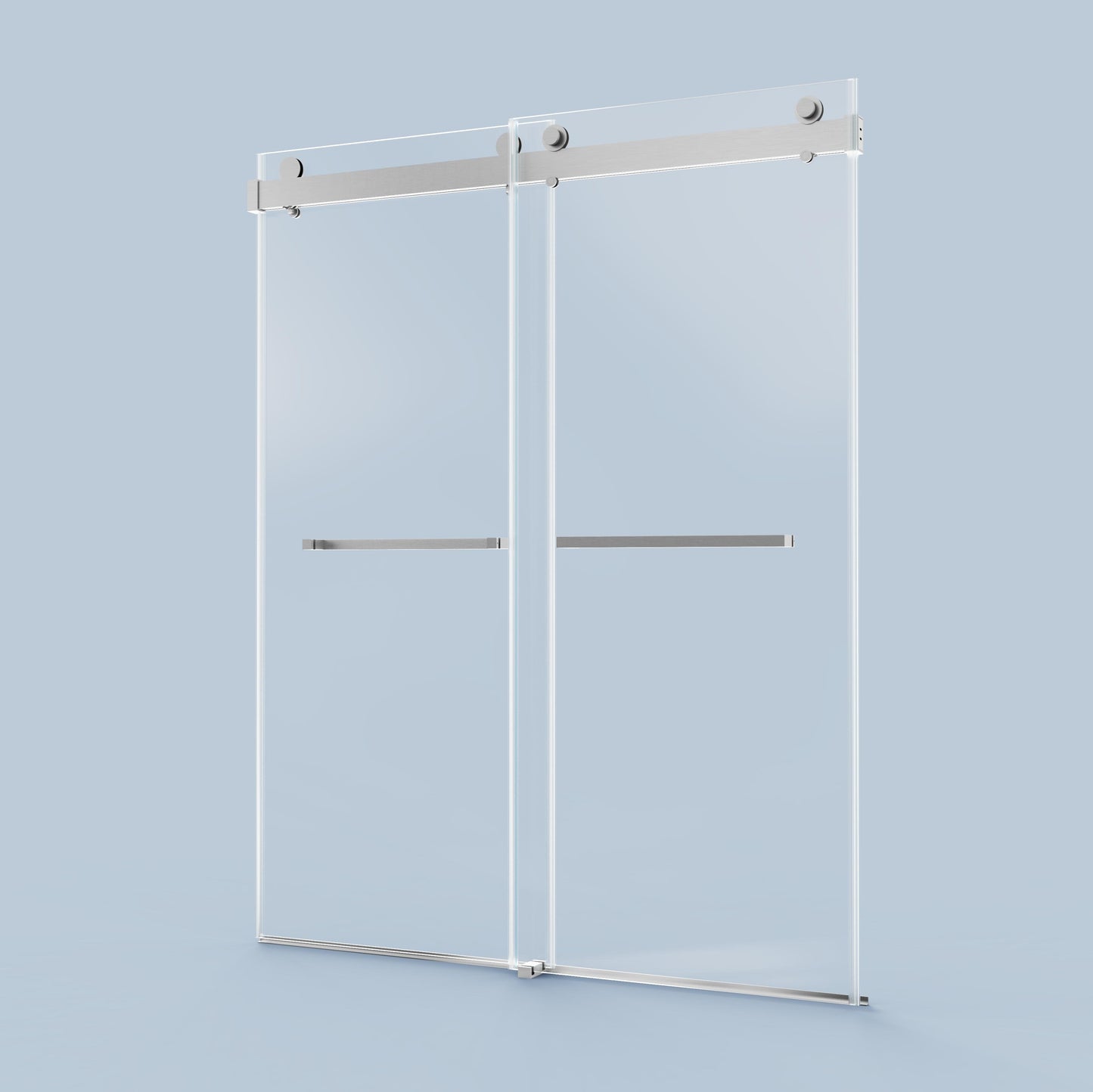 Modern frameless glass shower door with brushed nickel hardware