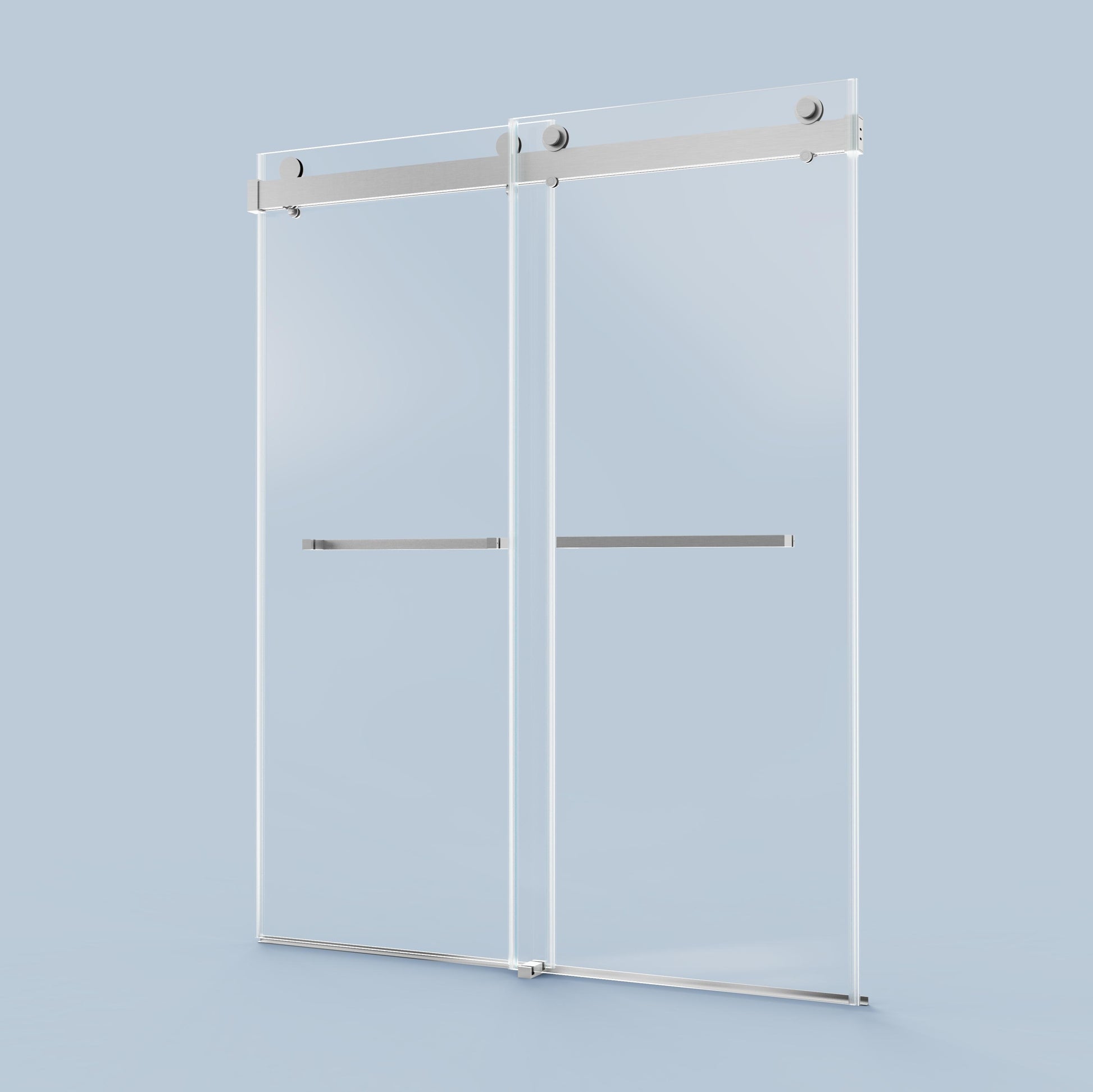 Modern frameless glass shower door with brushed nickel hardware