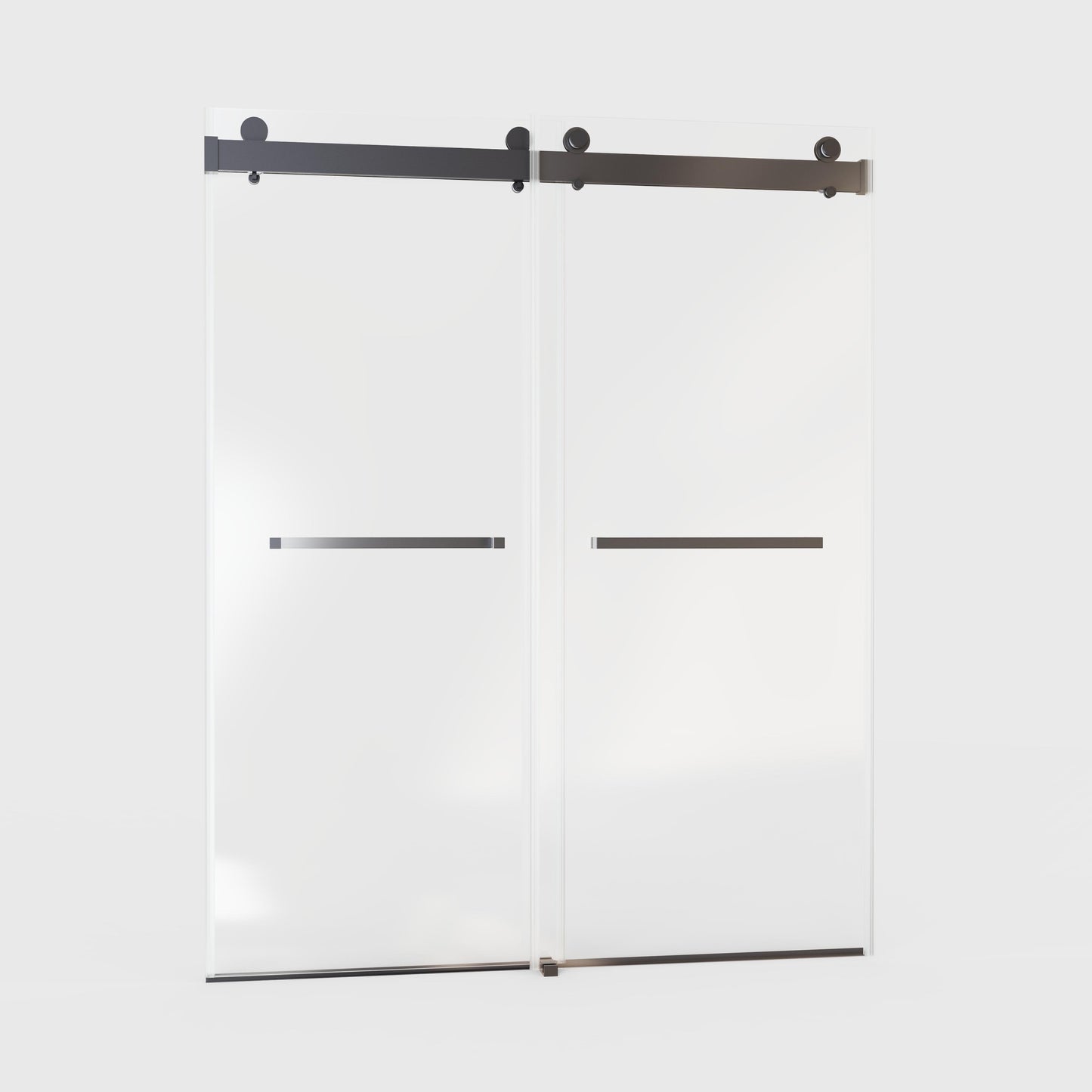 Frosted glass sliding shower door with black hardware