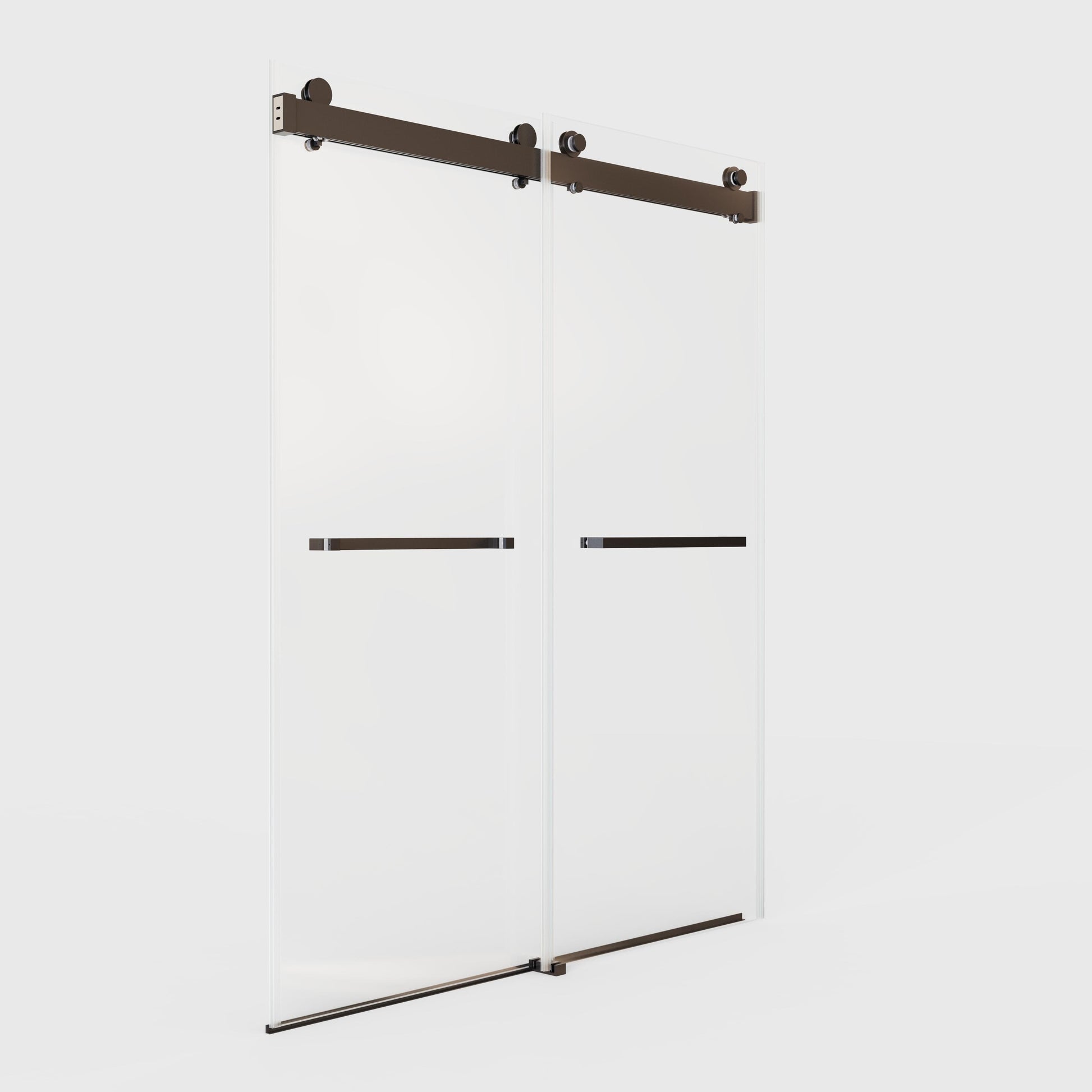 Frosted glass sliding shower door with oilrubbed bronze hardware