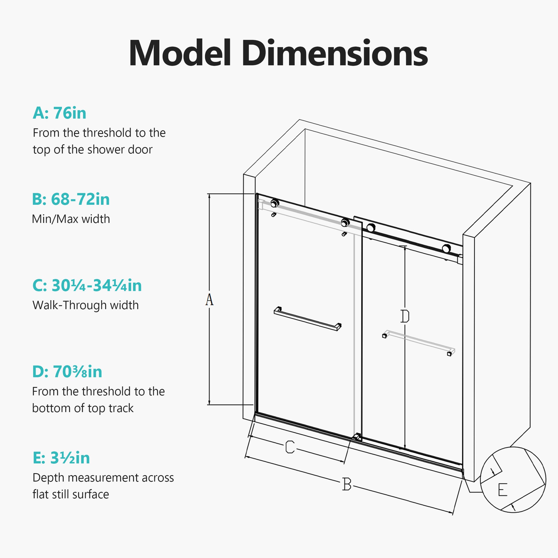 Shower door dimensions in height in width in walkthrough