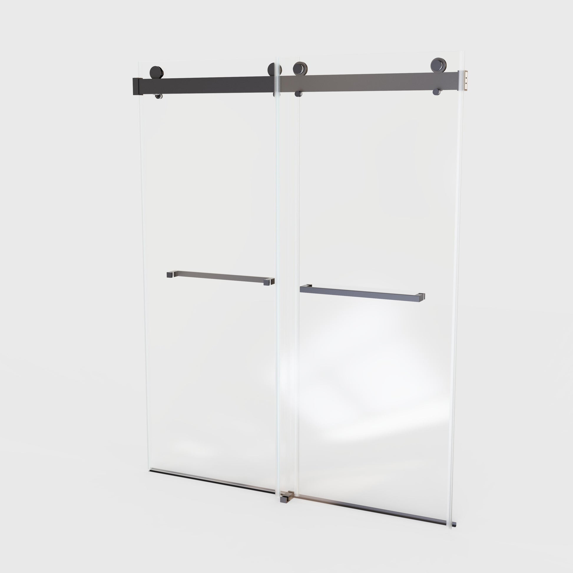 Modern glass shower door with matte black sliding hardware
