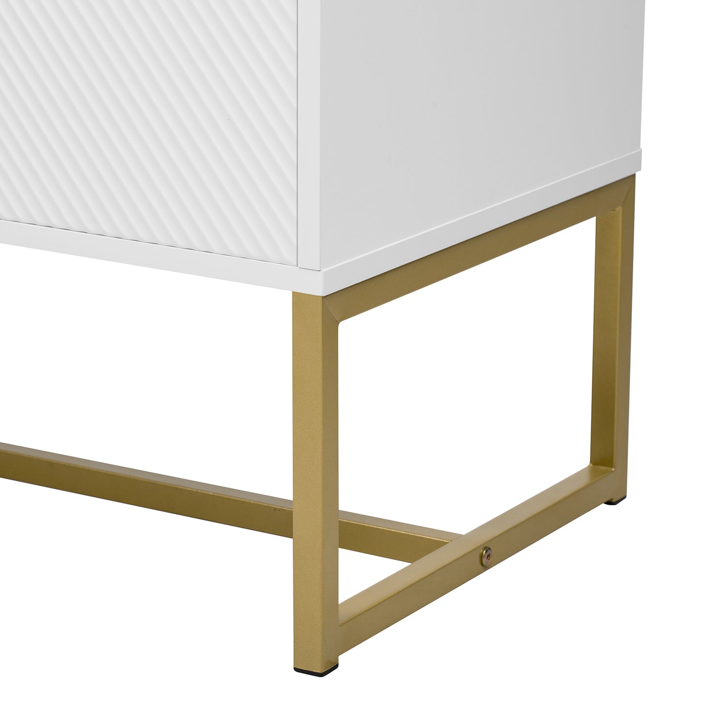 White dresser drawer with textured front and gold metal legs