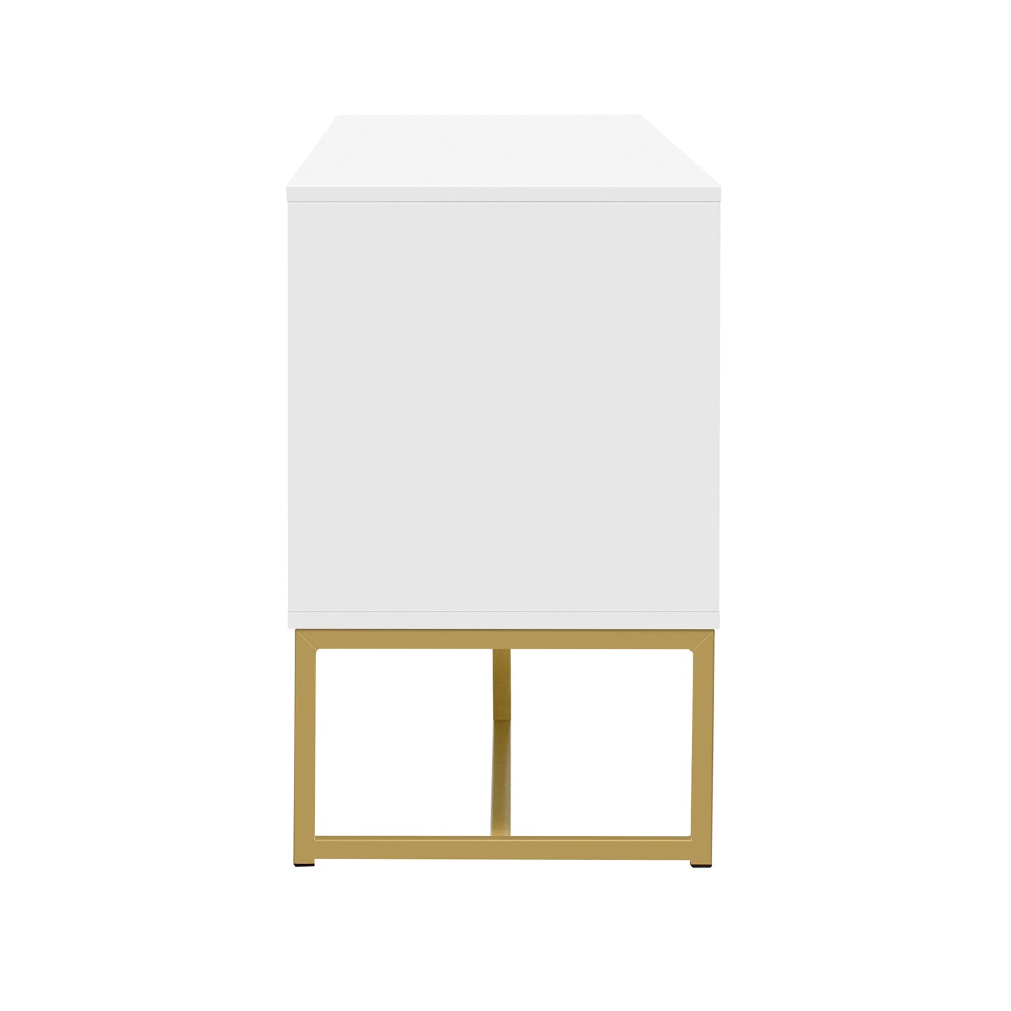 White modern accent table with gold metal frame