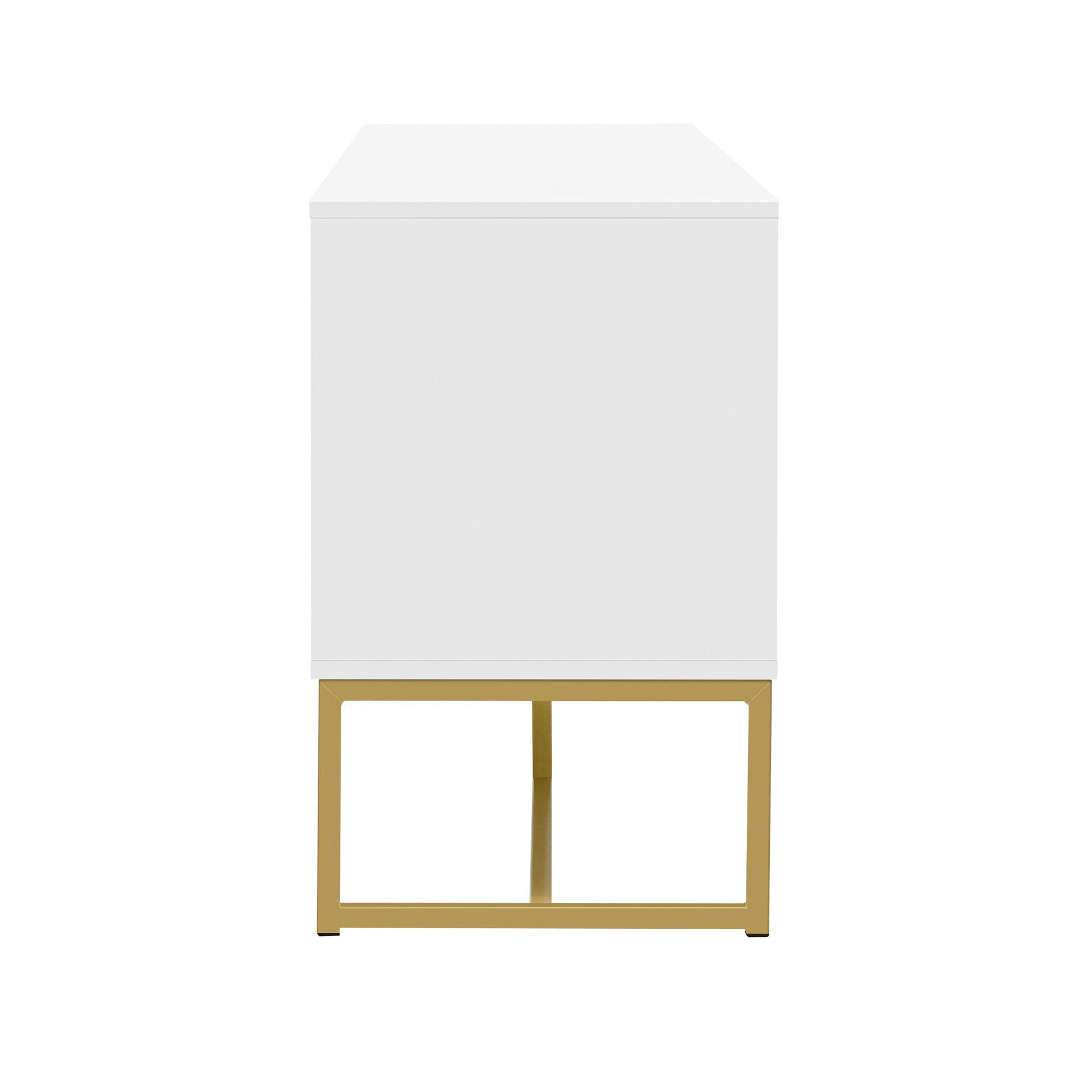 White modern accent table with gold metal frame