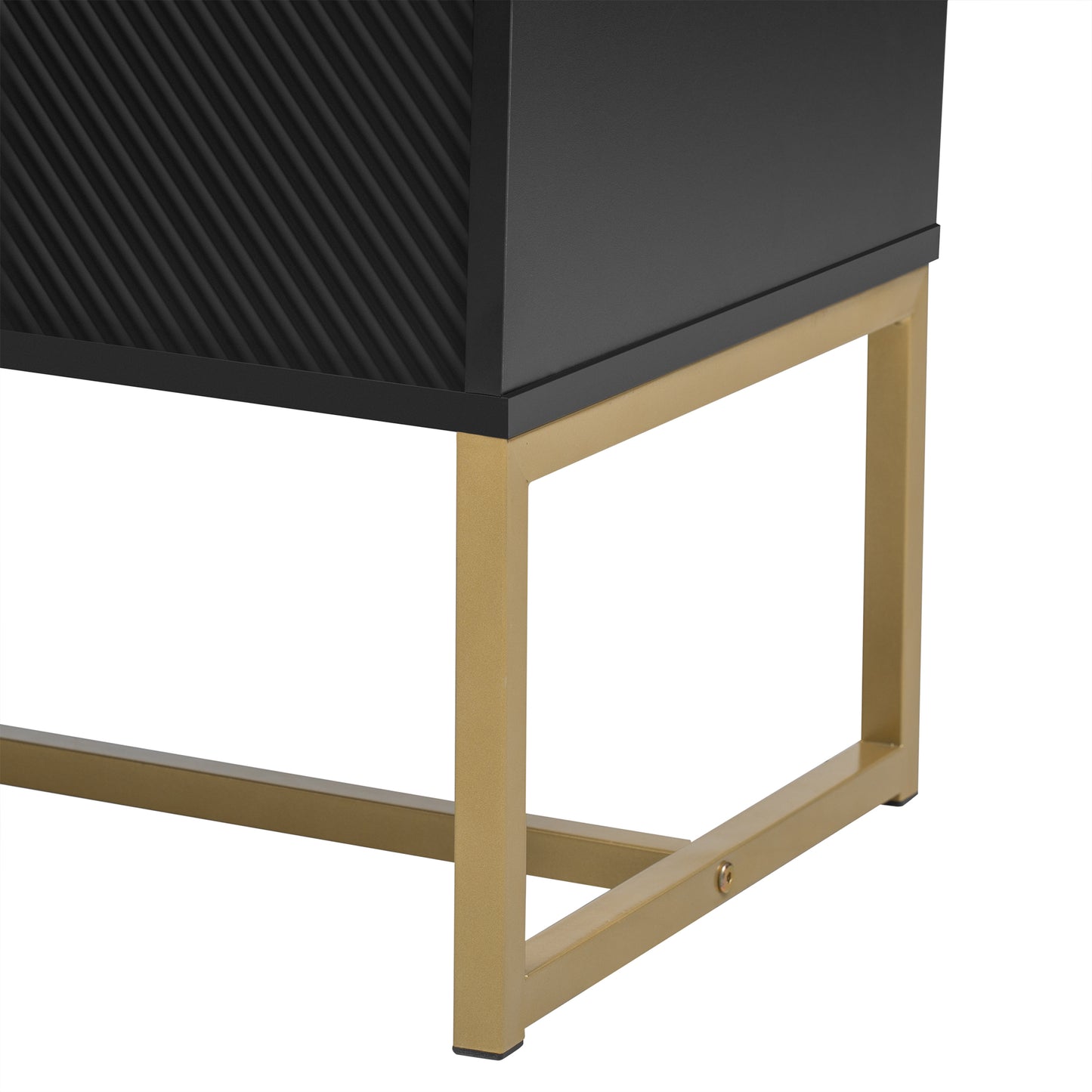 Black ribbed accent cabinet with gold metal legs
