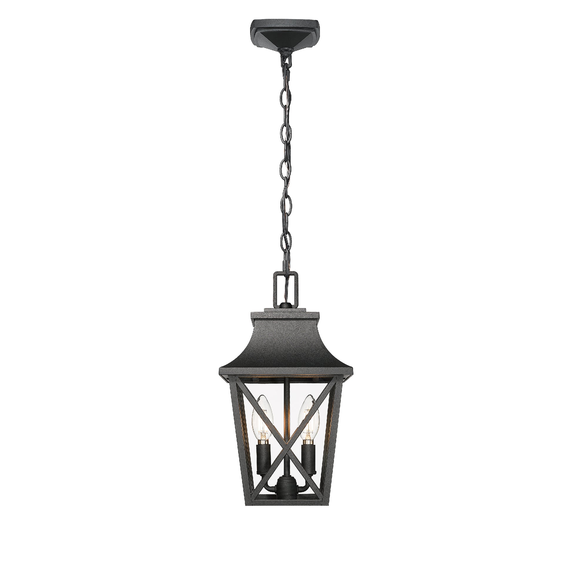 Black metal outdoor pendant light with chain