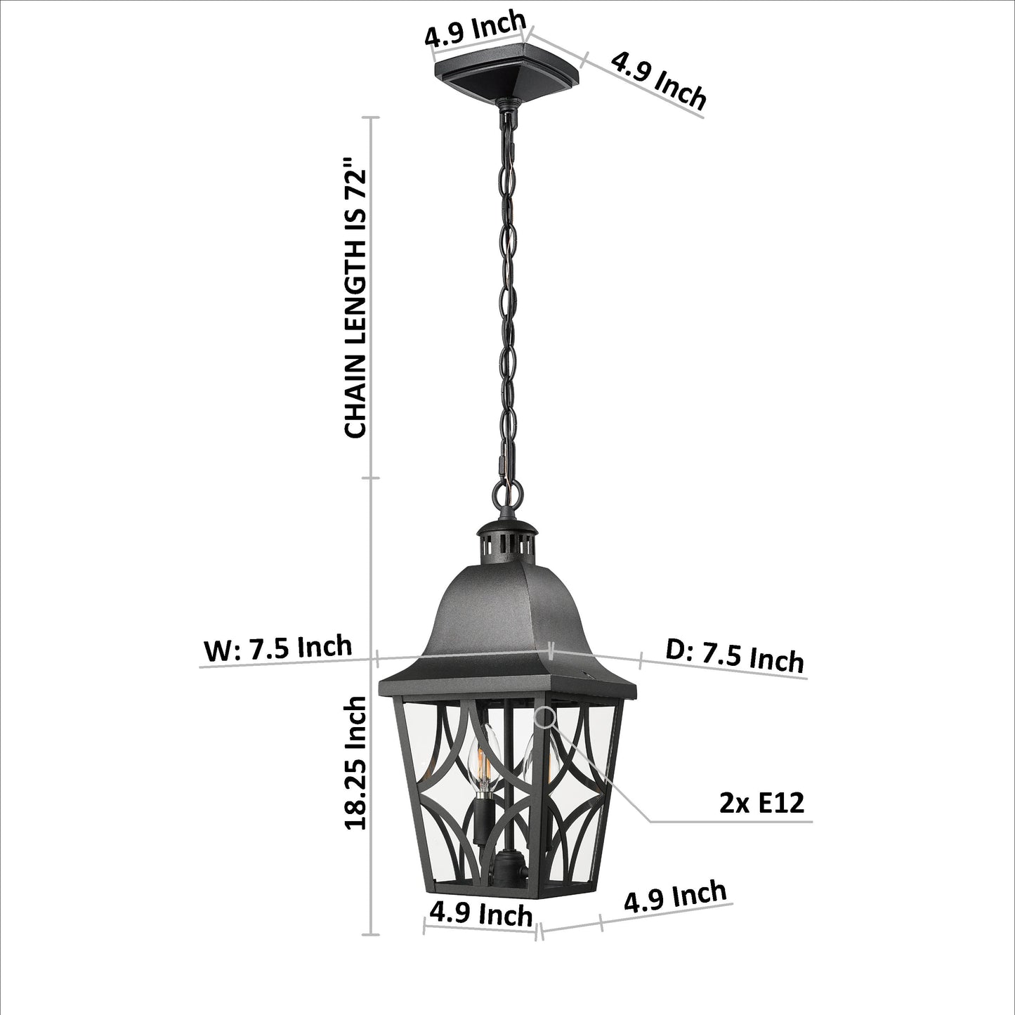 Black metal outdoor pendant light with decorative scrollwork