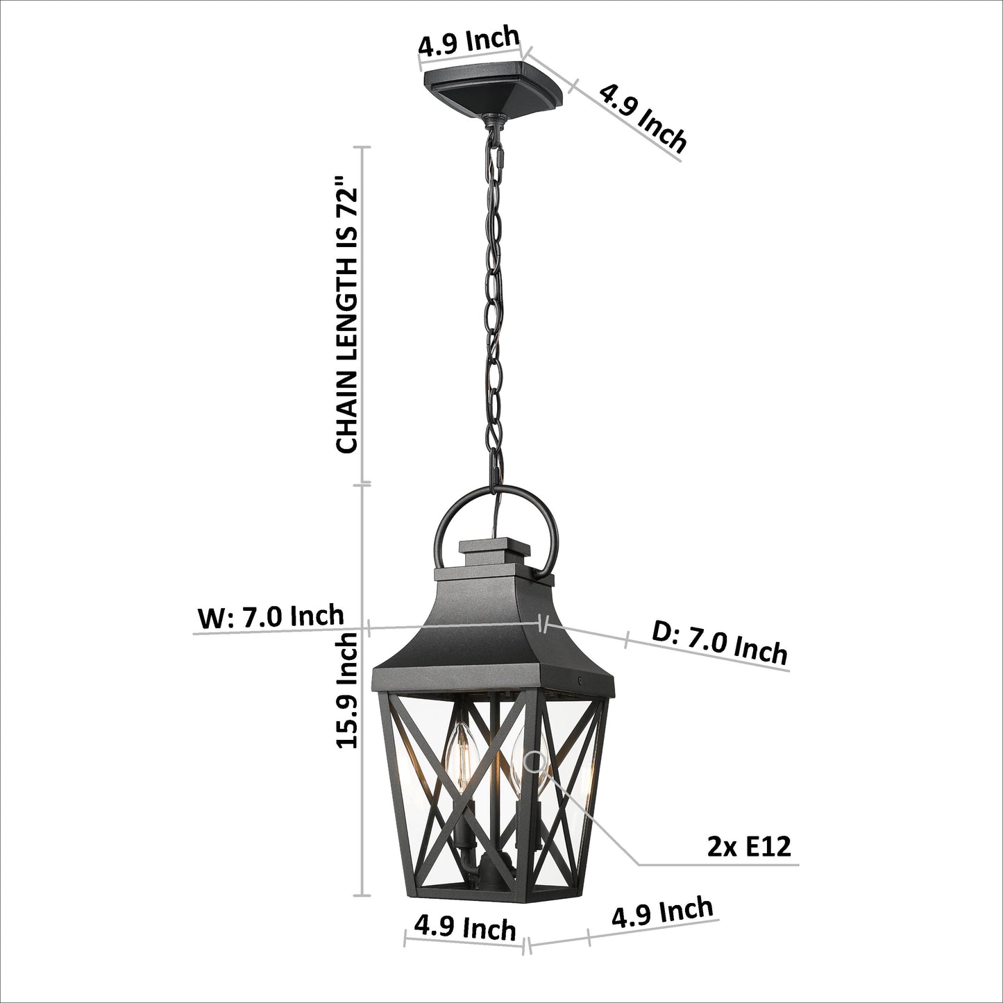 Black metal lantern pendant light