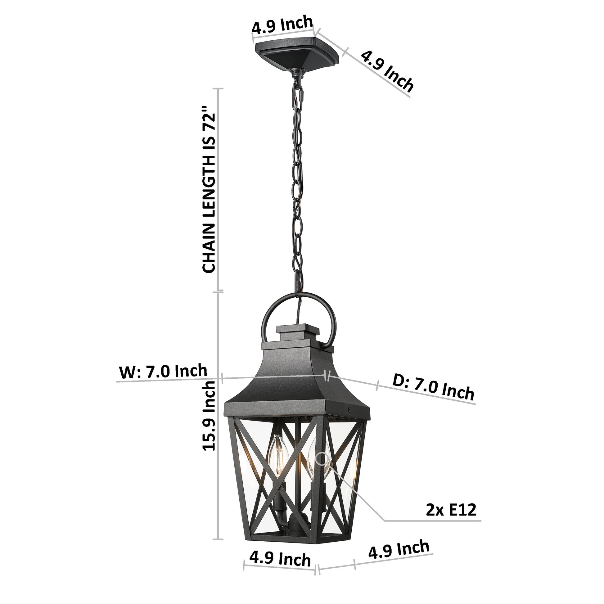 Black metal lantern pendant light