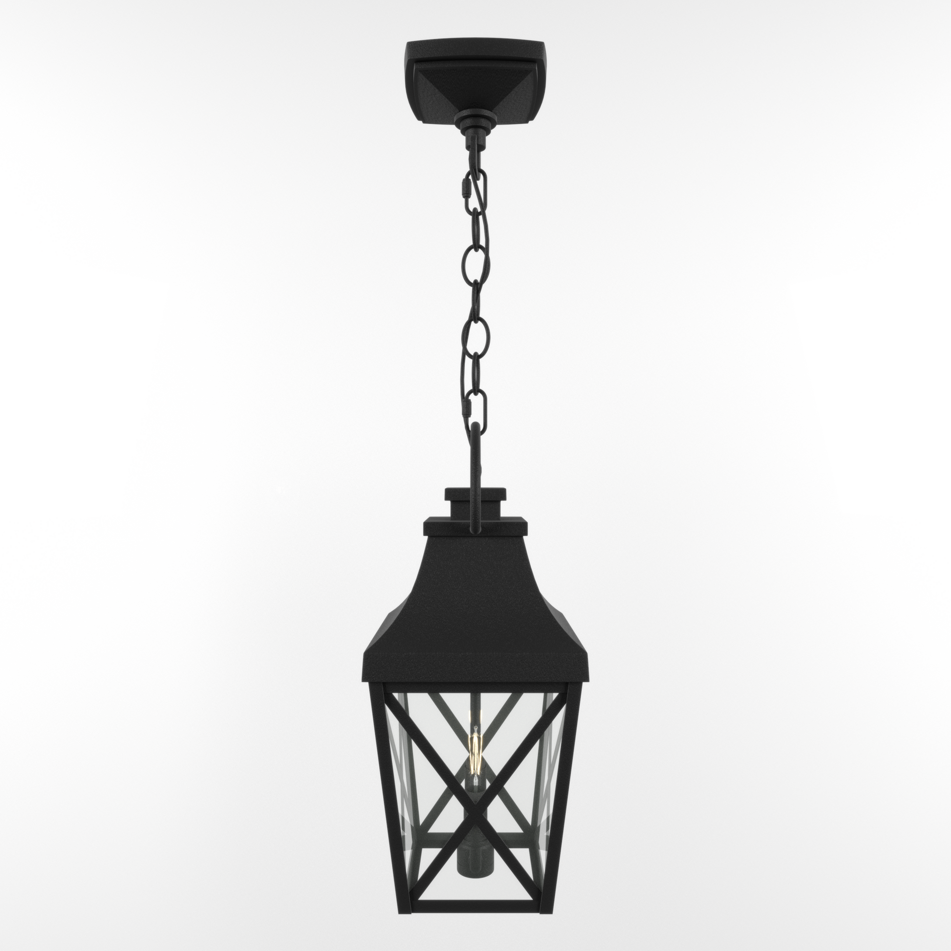 Black outdoor lantern pendant light with chain suspension