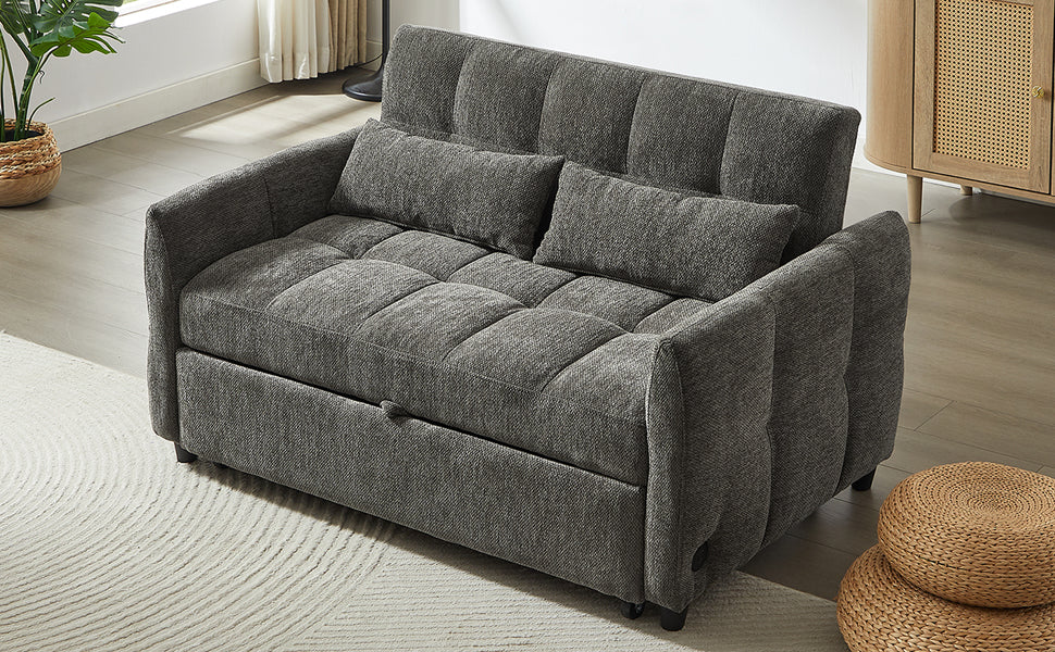 Tufted grey fabric sofa bed with storage
