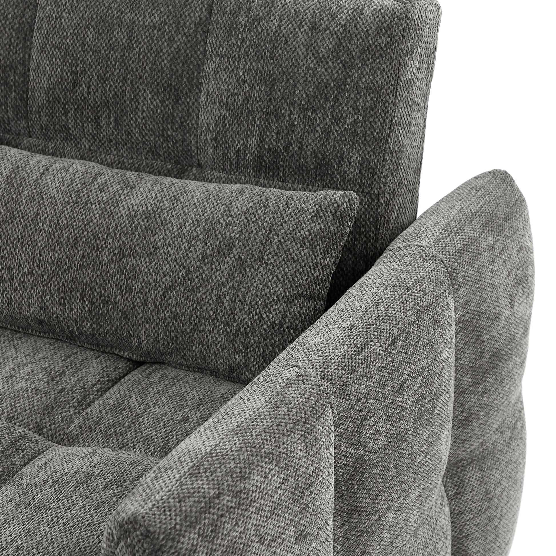 Closeup of plush charcoal grey sofa fabric with textured weave